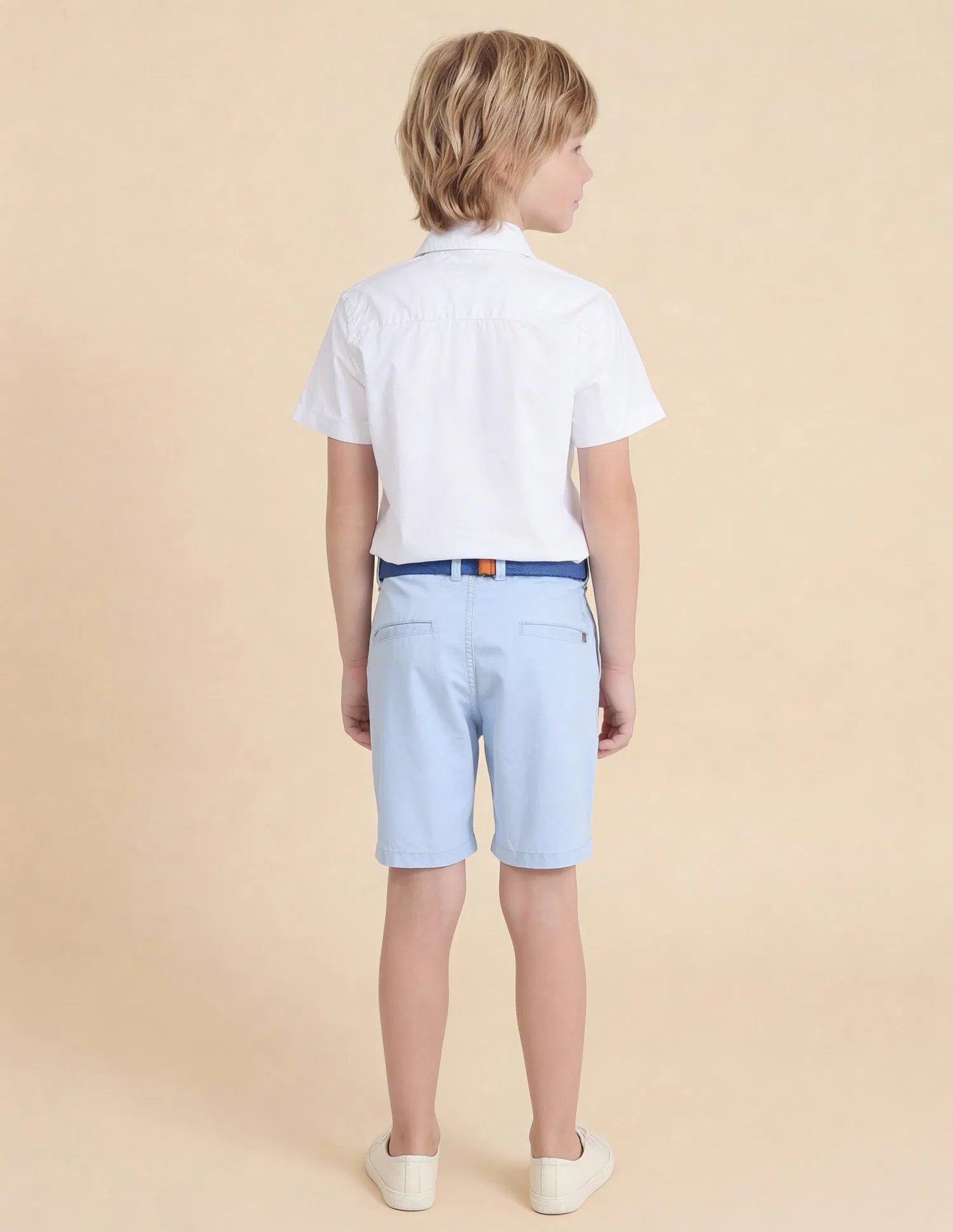 Boys Light Blue Cotton Solid Shorts Relaxed Fit