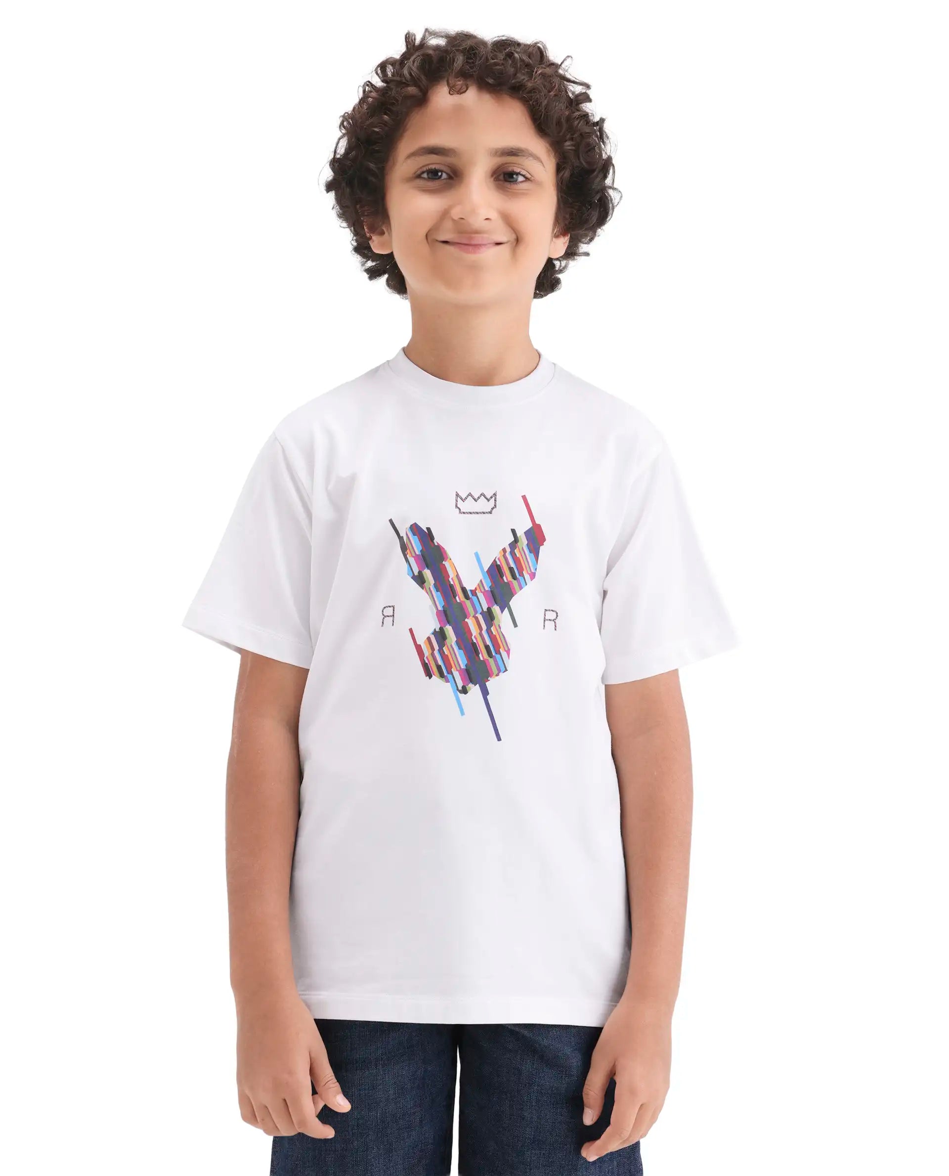 Rare Ones Boys Off White HD Print Regular Fit T-Shirt