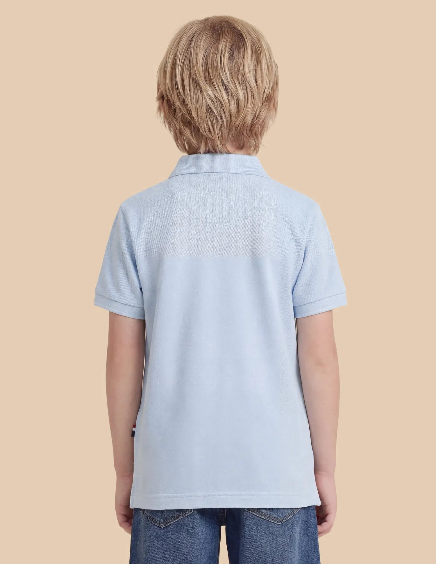 Boys Light Blue Cotton Graphic Print Regular Fit Polo Shirt