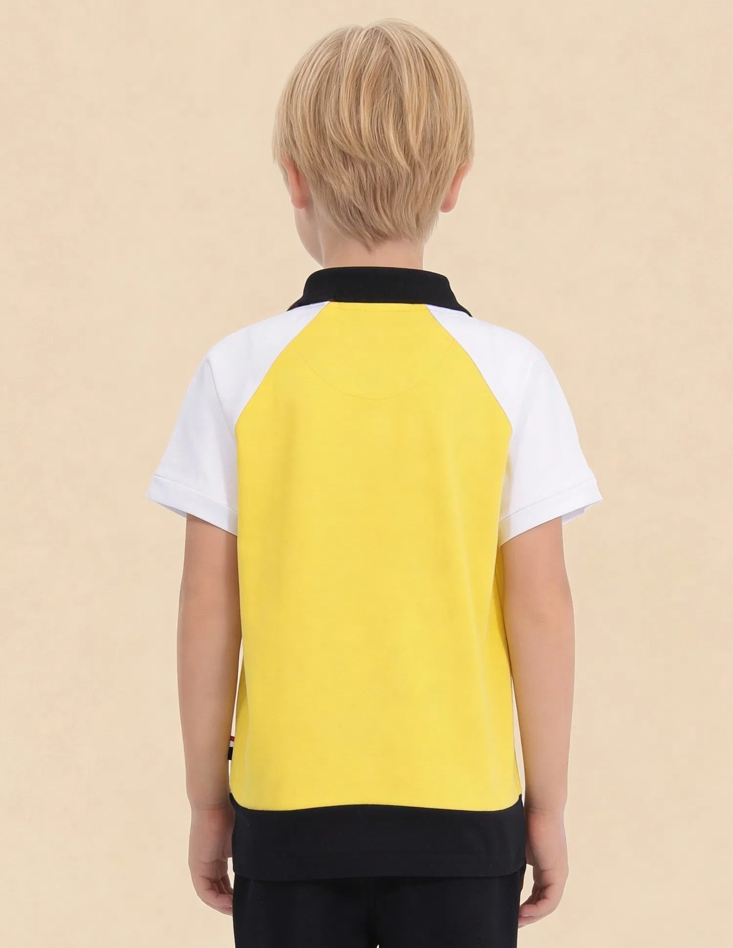 Boys Light Yellow Cotton Colour Block Regular Fit Polo Shirt