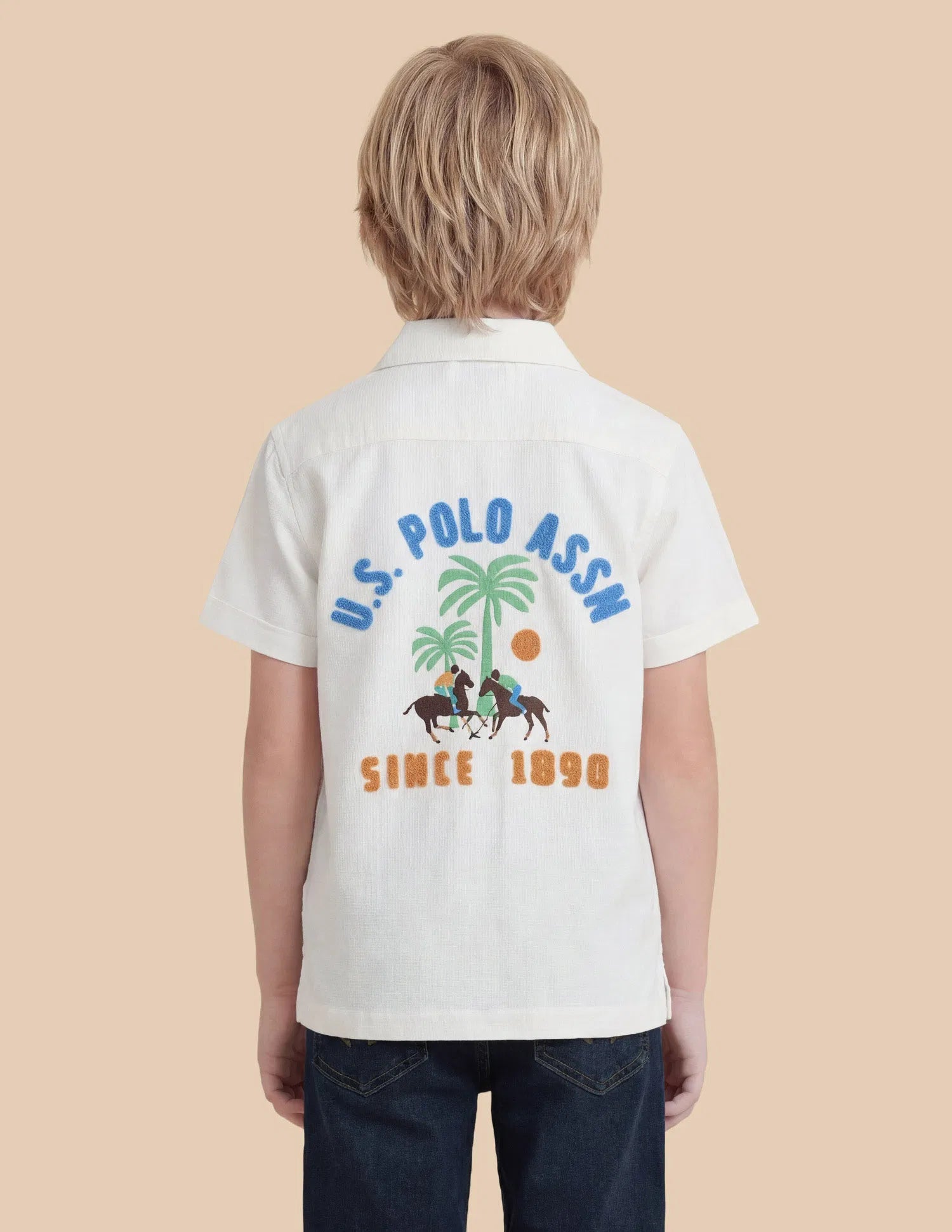 Boys White Graphic Appliqued Cotton Shirt – Regular Fit