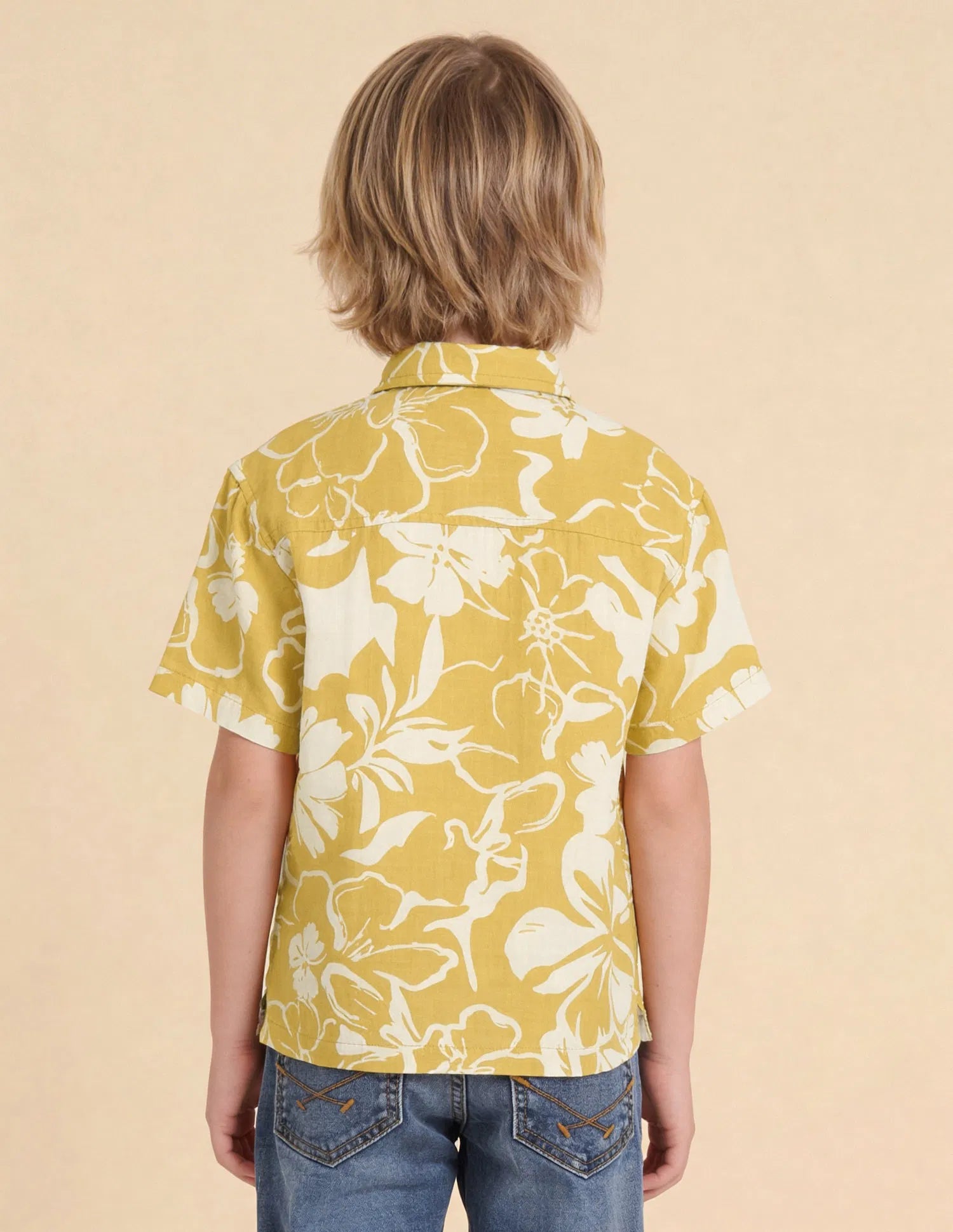 Boys Yellow Floral Printed Cotton Shirt – Boxy Fit