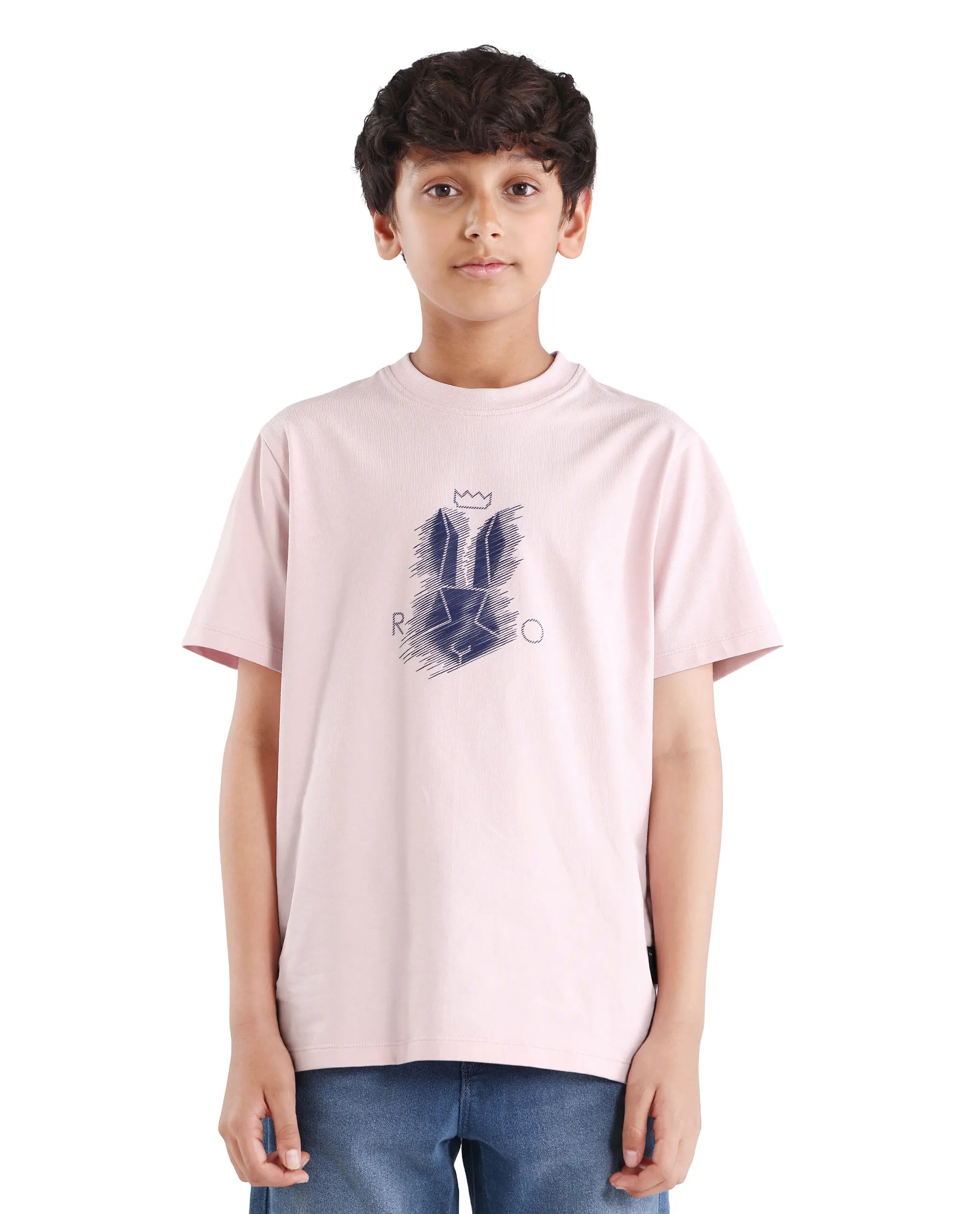 Rare Ones Boys Light Pink HD Print Regular Fit T-Shirt