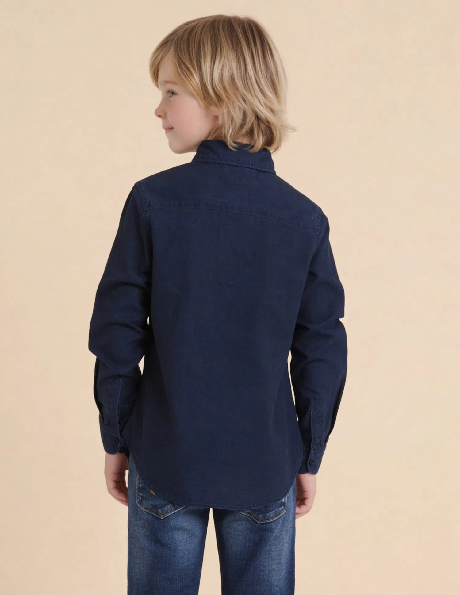 Boys Indigo Solid Cotton Shirt – Regular Fit