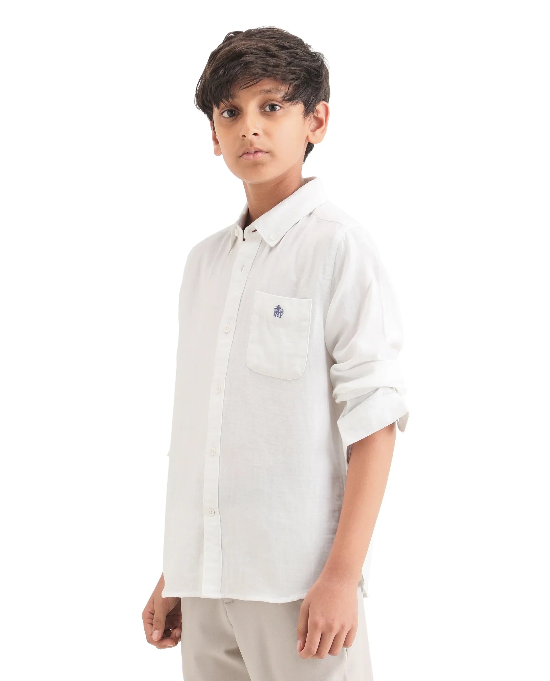 Boys White Cotton Blend Regular Fit Shirt