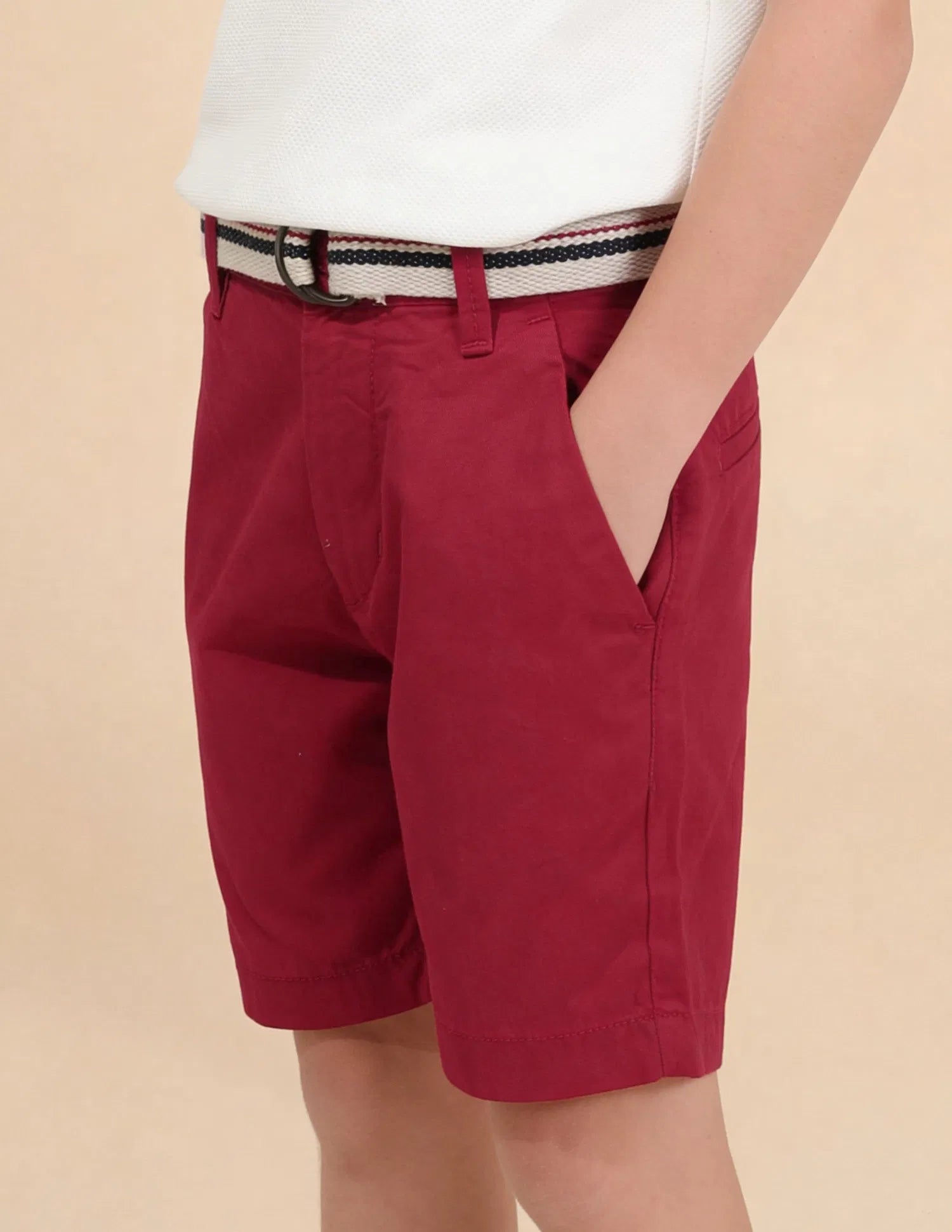 Boys Red Cotton Solid Shorts Relaxed Fit
