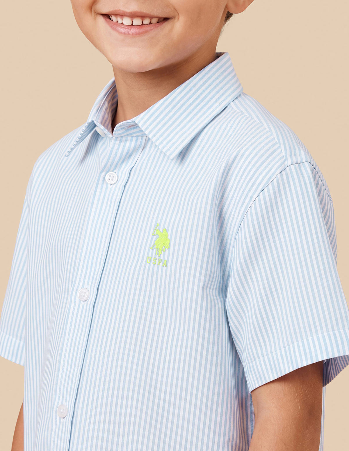 Boys Light Blue Cotton Vertical Striped Boxy Fit Shirt