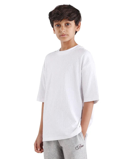Rare Ones Boys White Jacquard Regular Fit T-Shirt