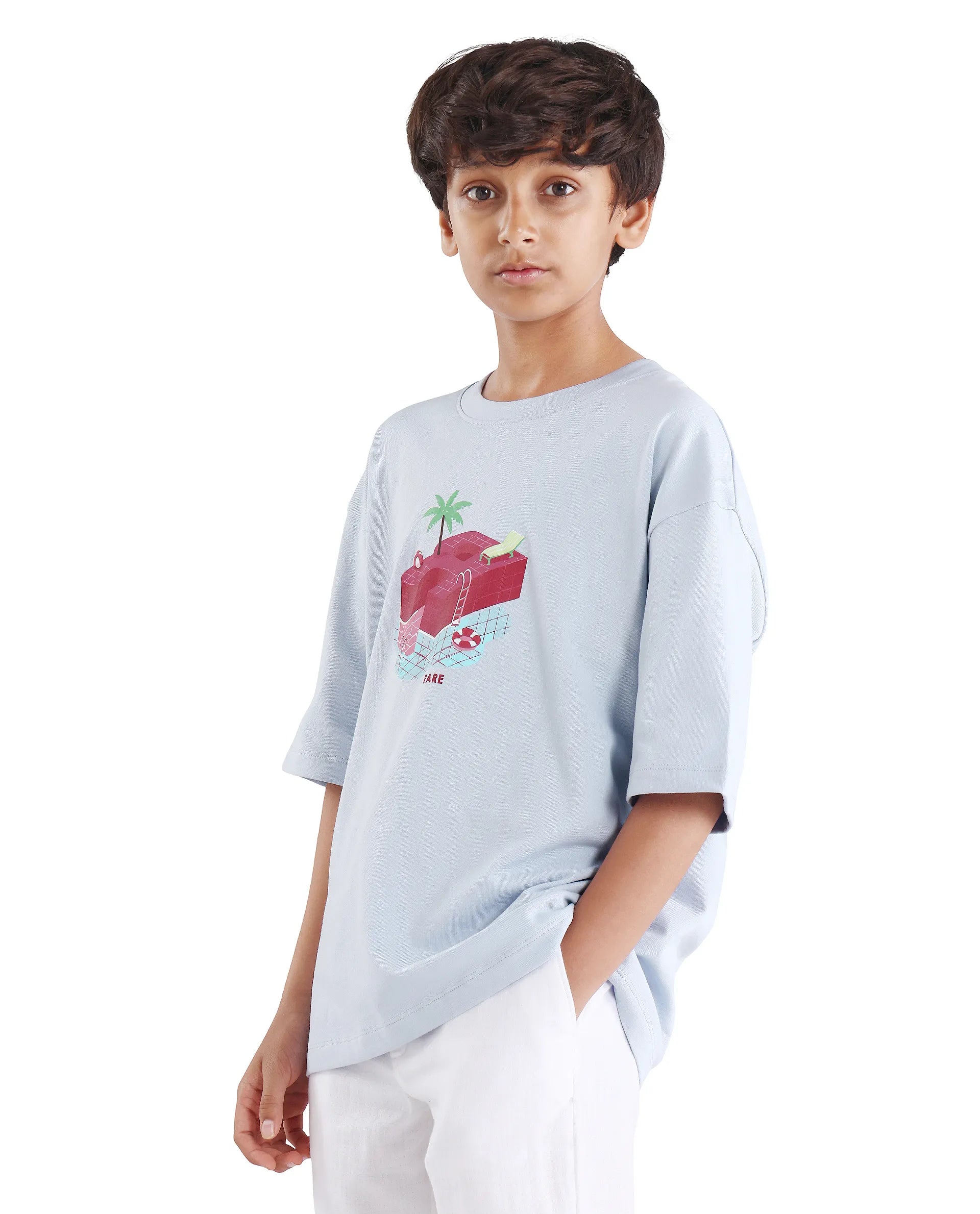 Boys Light Purple Oversized Cotton T-Shirt