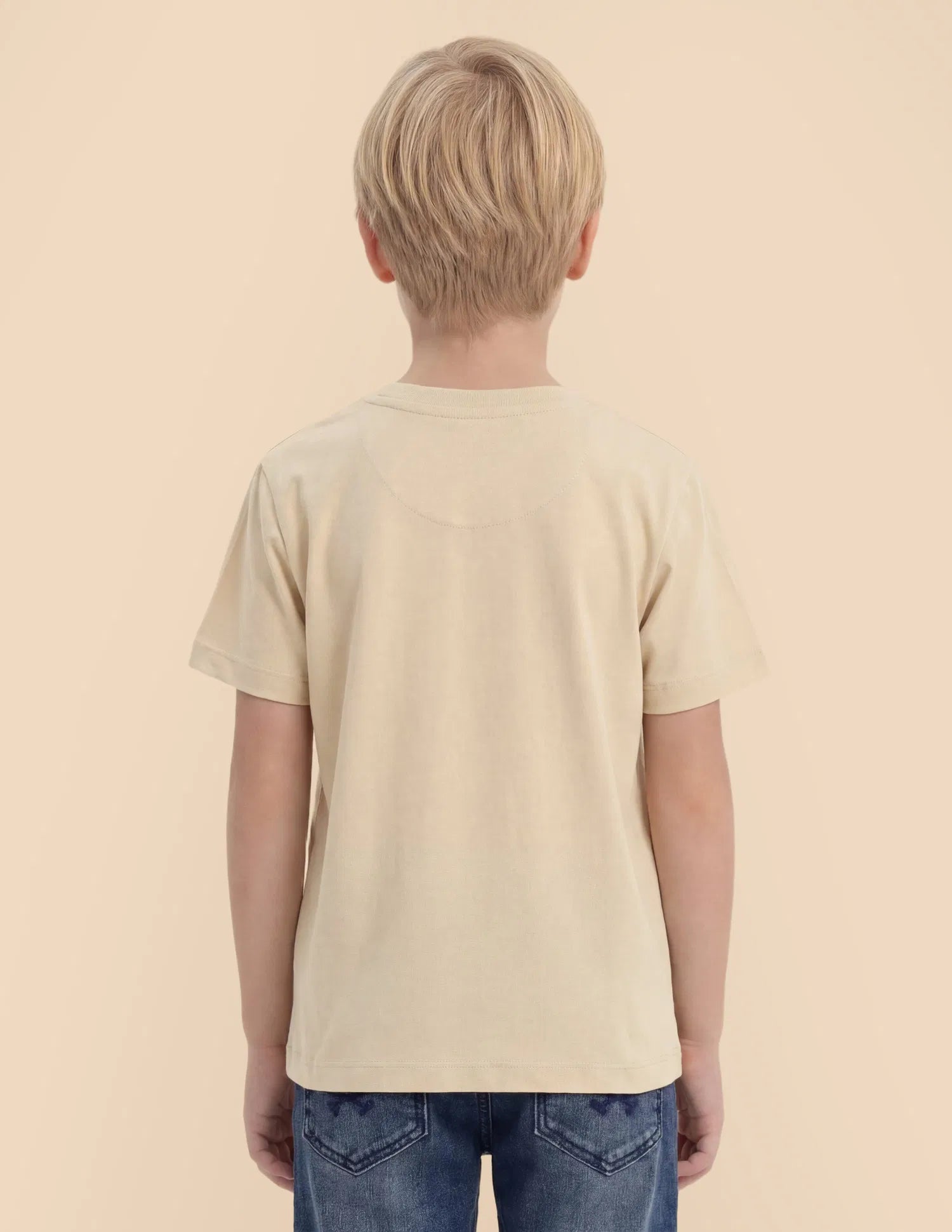 Boys Beige Cotton Graphic Print Regular Fit T-Shirt