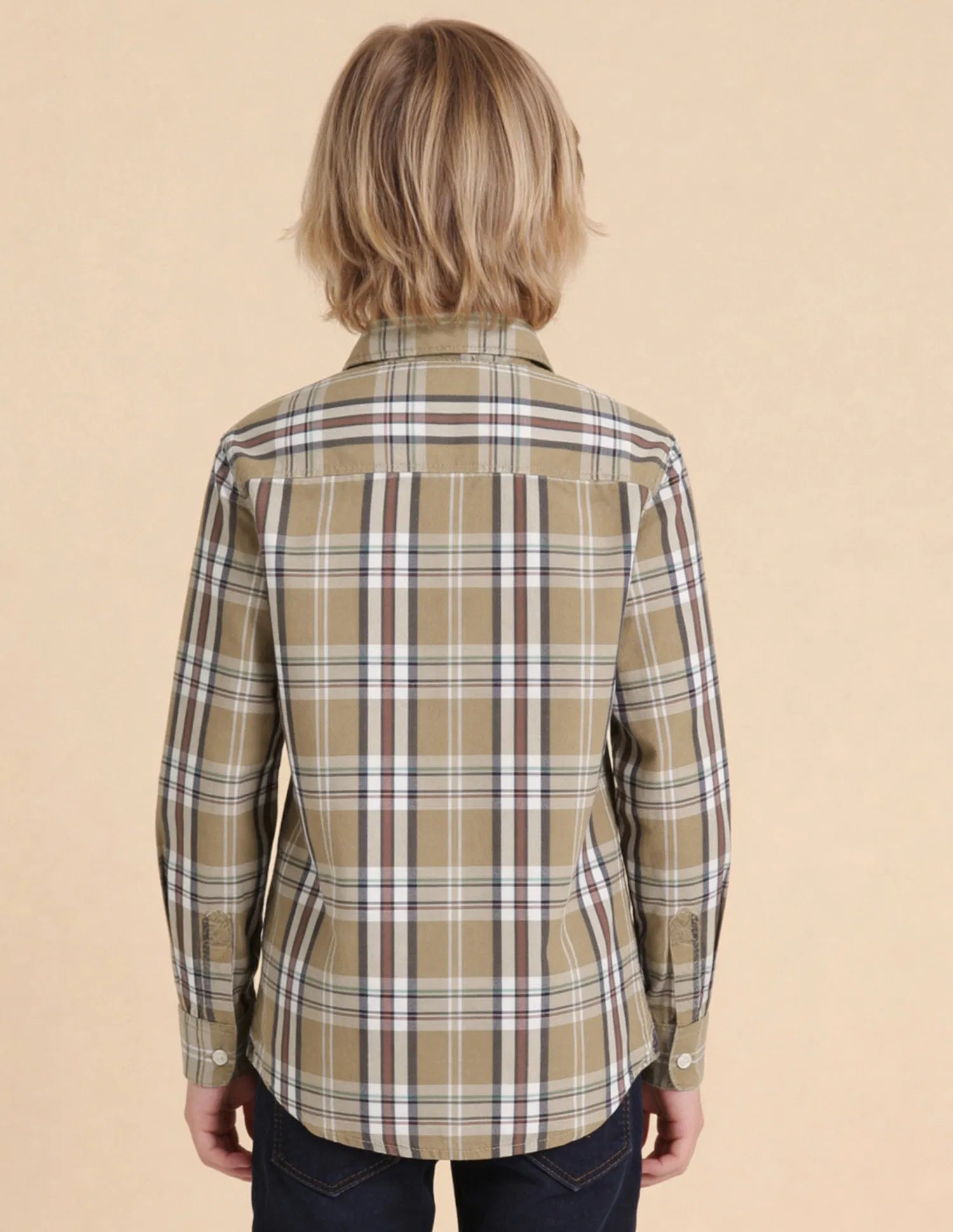 Boys Plaid Checked Cotton Twill Shirt – Regular Fit