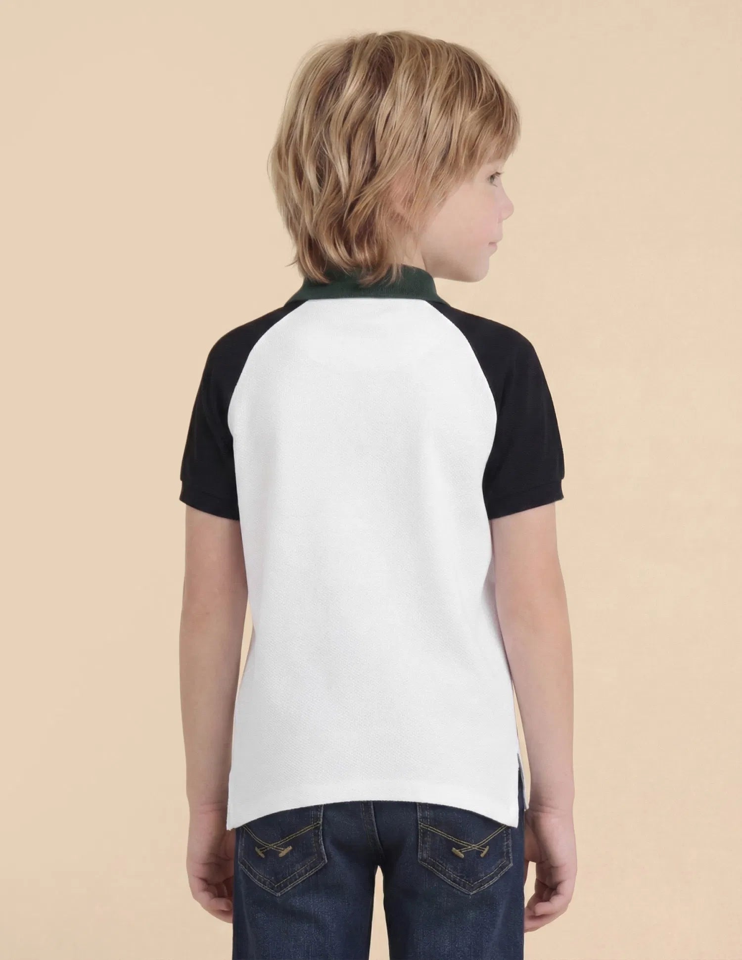 Boys White Colour Block Cotton Polo Shirt