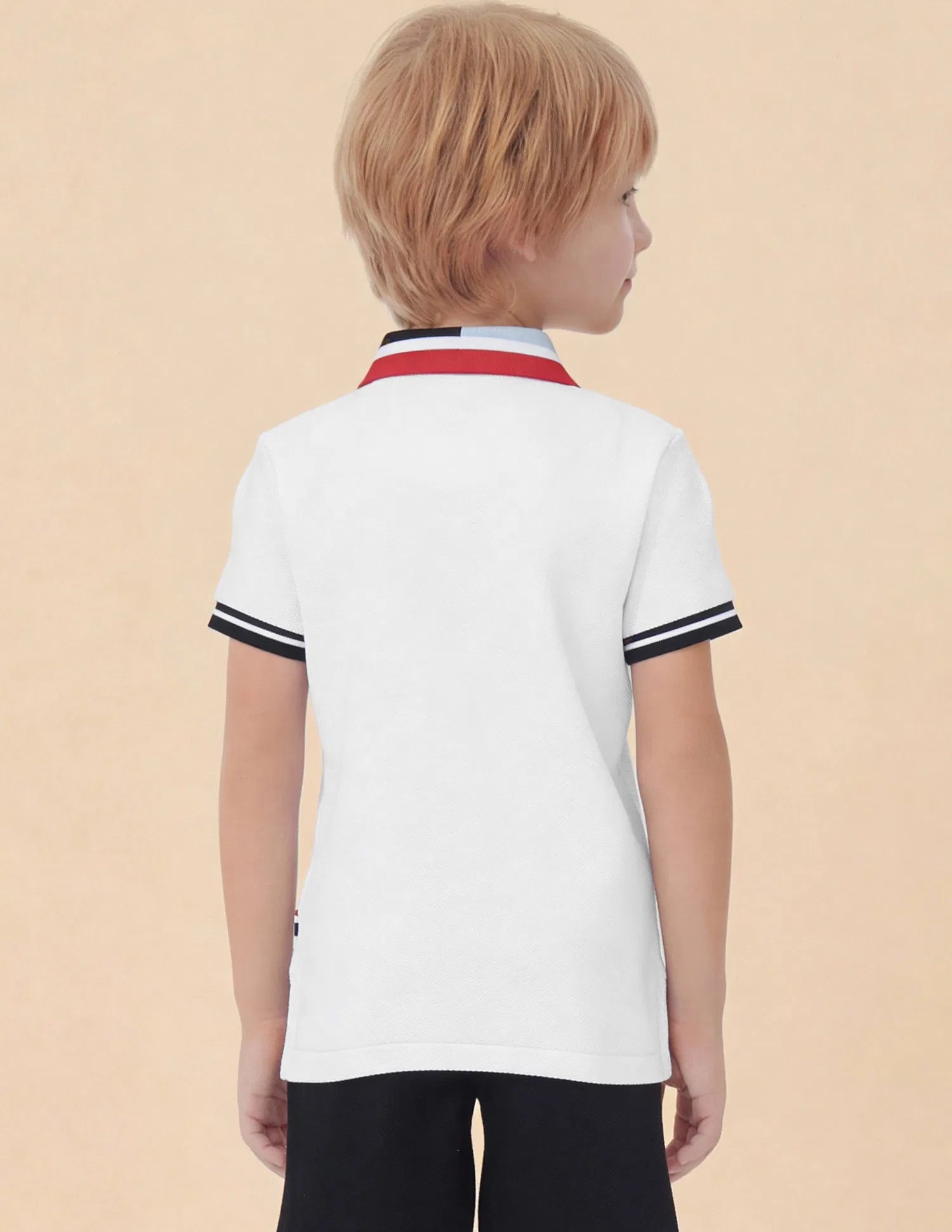 Boys White Cotton Solid Regular Fit Polo Shirt