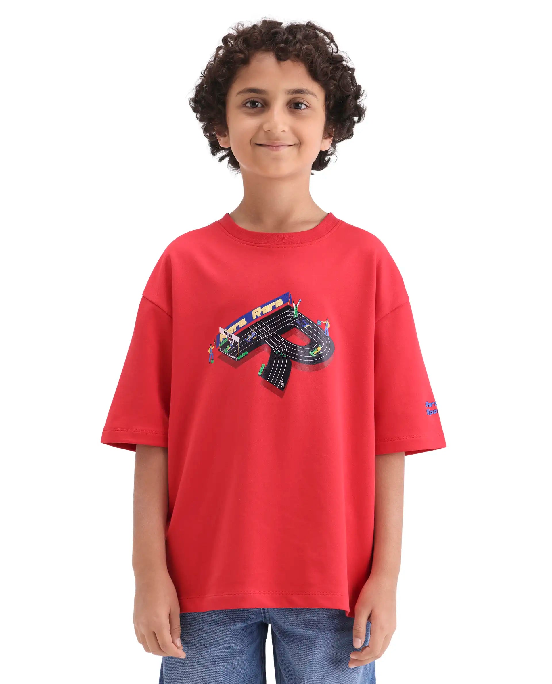 Rare Ones Boys Red Boxy Fit HD Print Cotton Blend T-Shirt