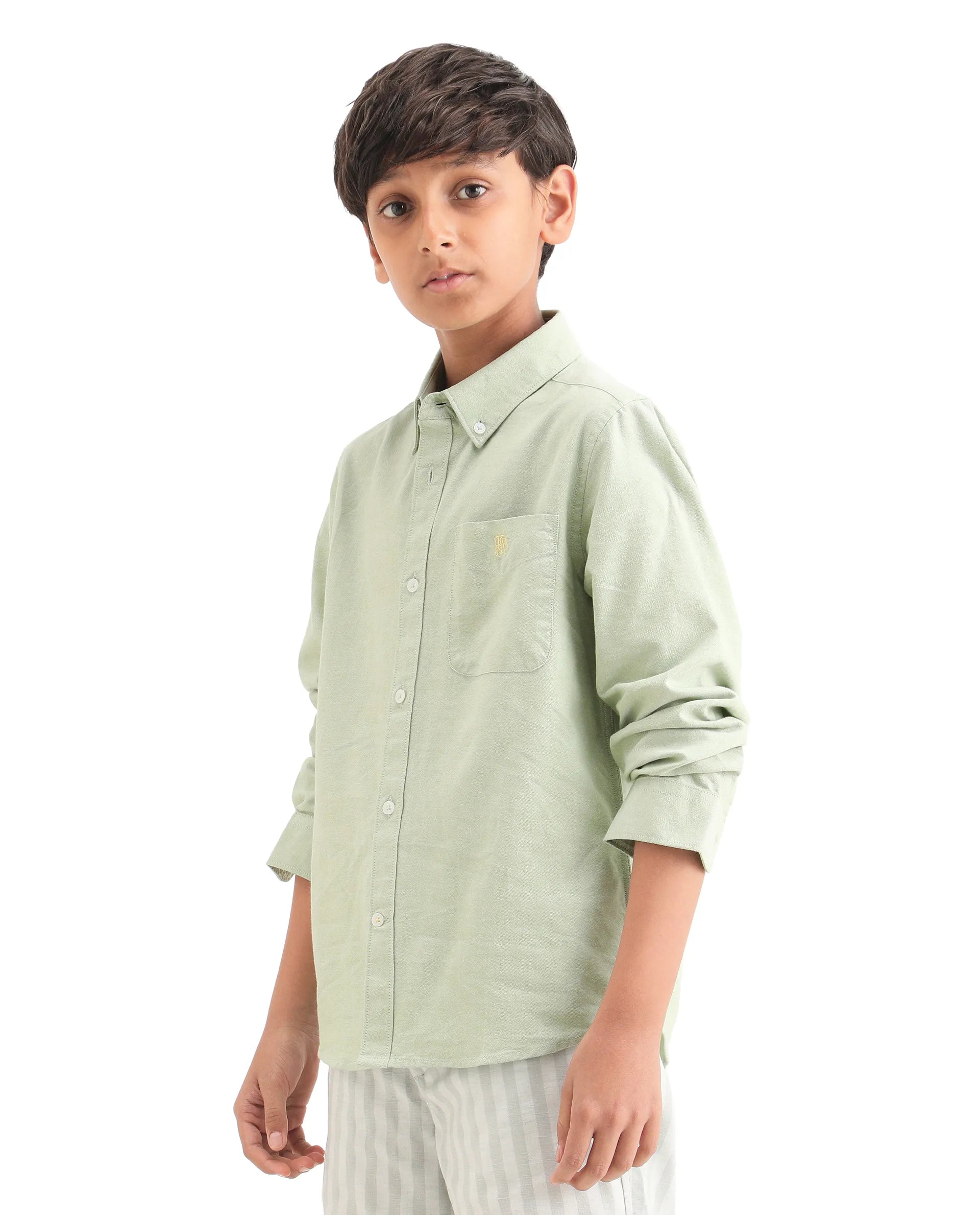 Boys Pastel Green Cotton Regular Fit Shirt