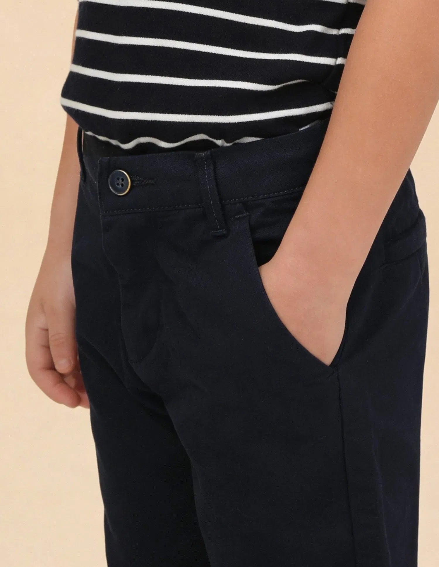 Boys Navy Slim Fit Cotton Twill Trousers