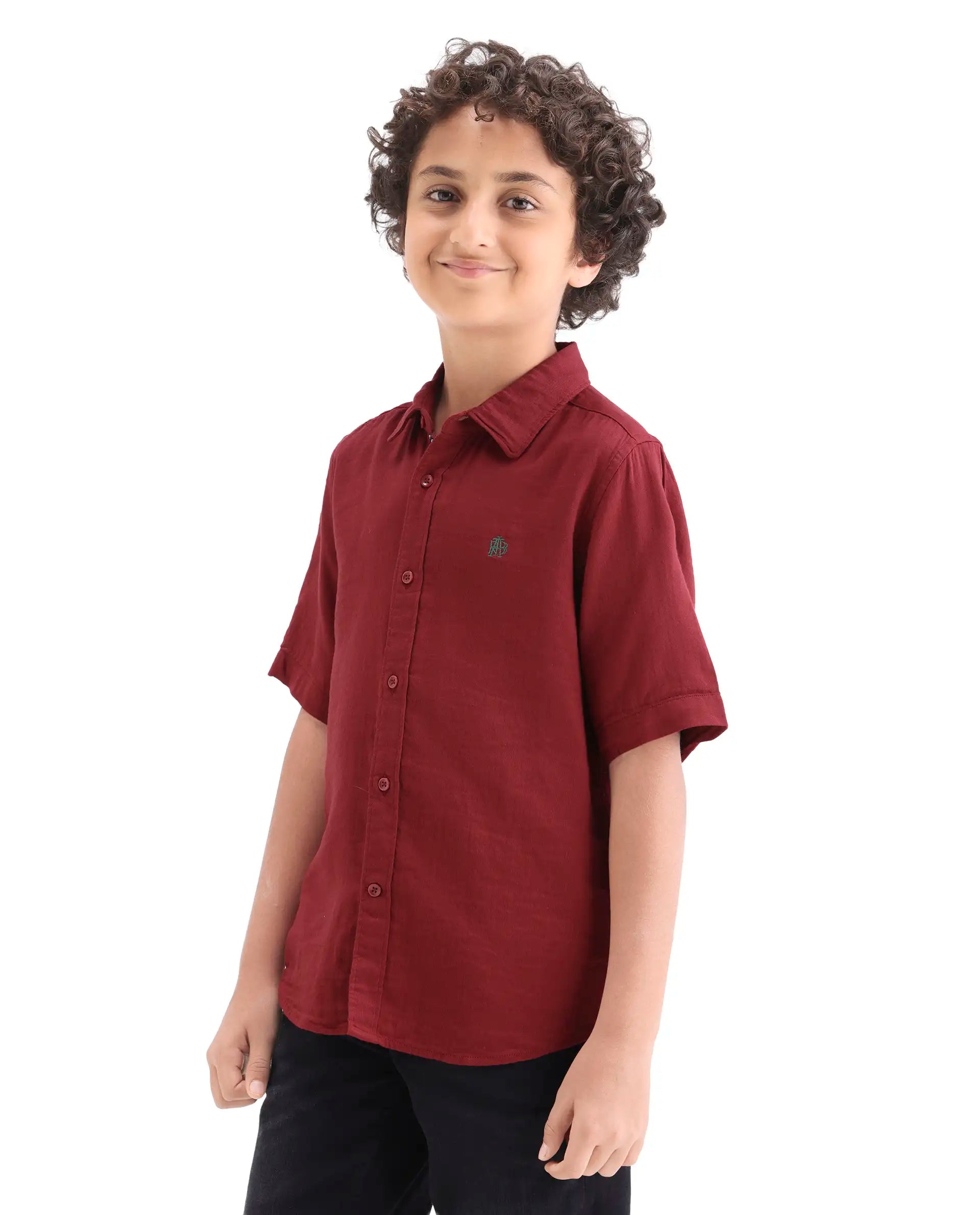 Boys Red Cotton Blend Regular Fit Shirt