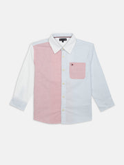 Boys Red Striped Organic Cotton Woven Shirt Regular Fit