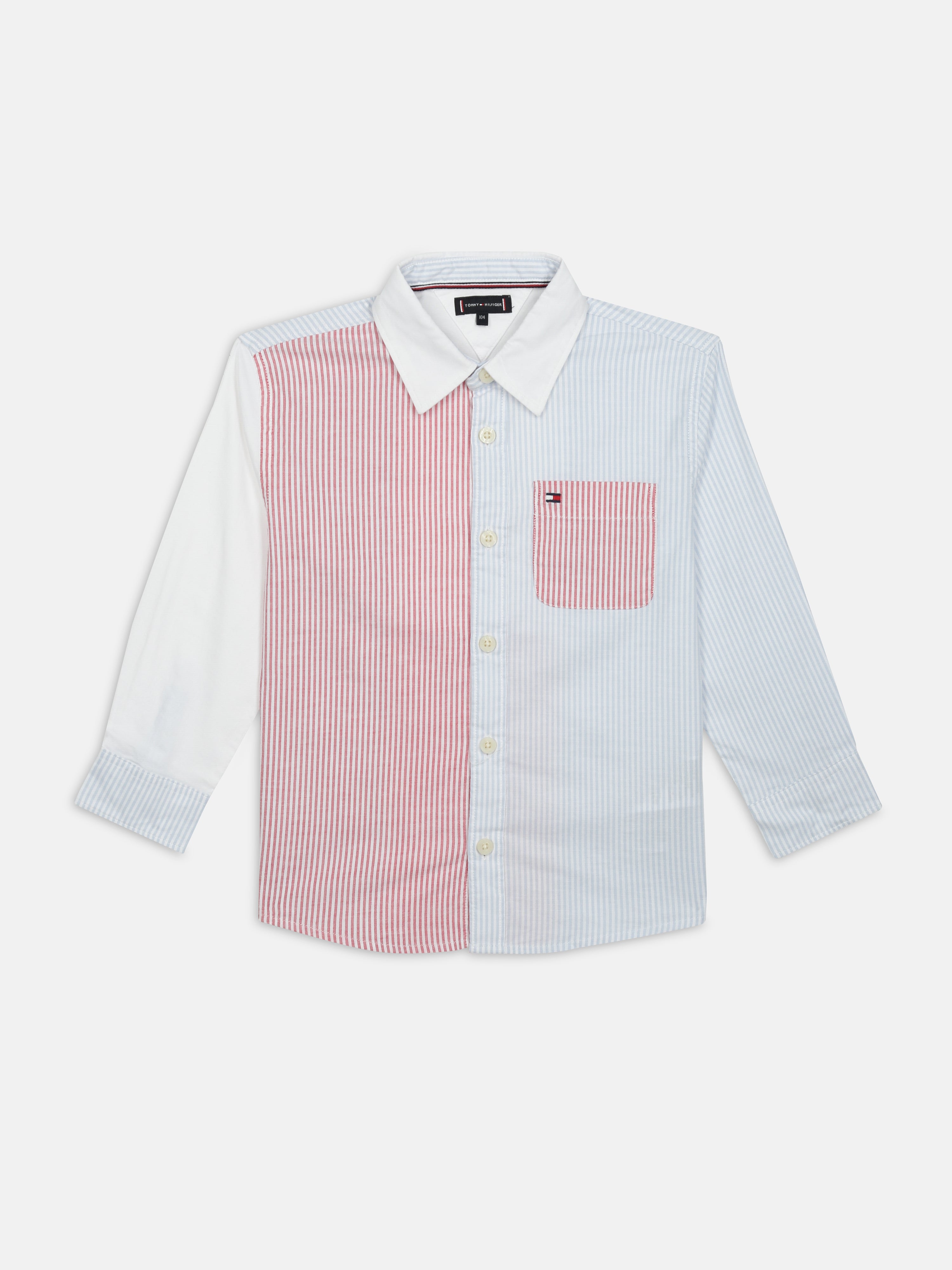 Boys Red Striped Organic Cotton Woven Shirt Regular Fit