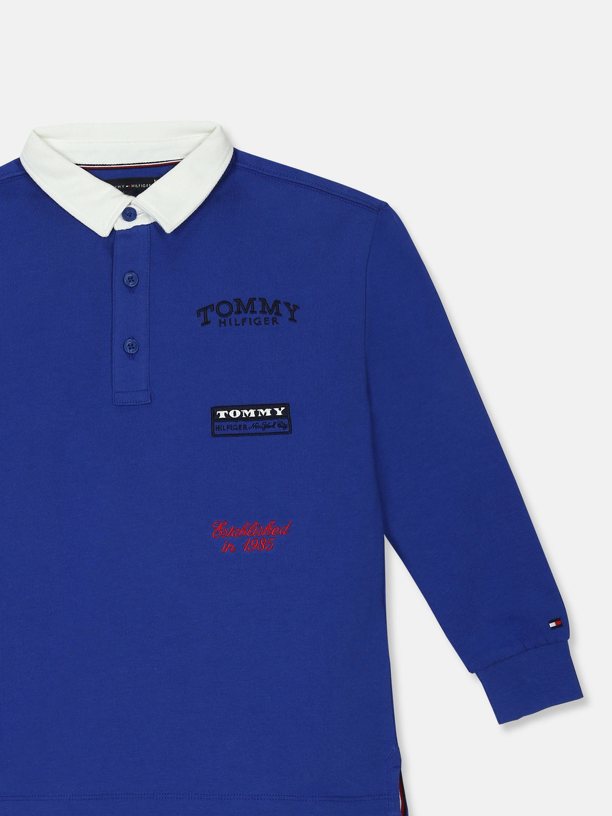 Embroidered Logo Blue Cotton Polo T-Shirt for Boys