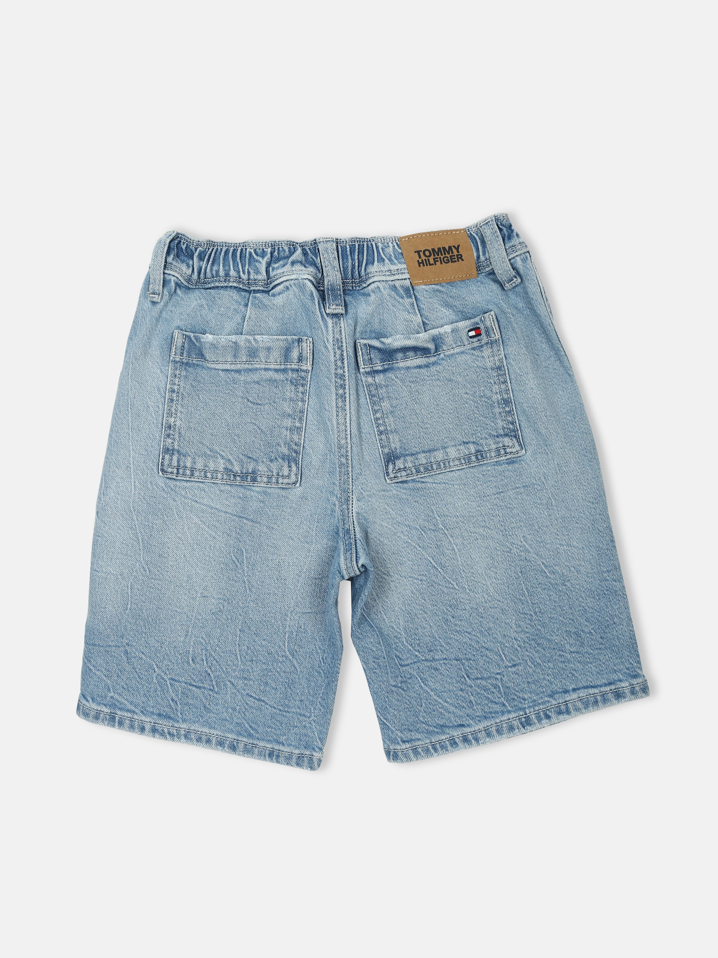 Solid Blue Cotton Blend Loose Fit Denim Shorts for Boys