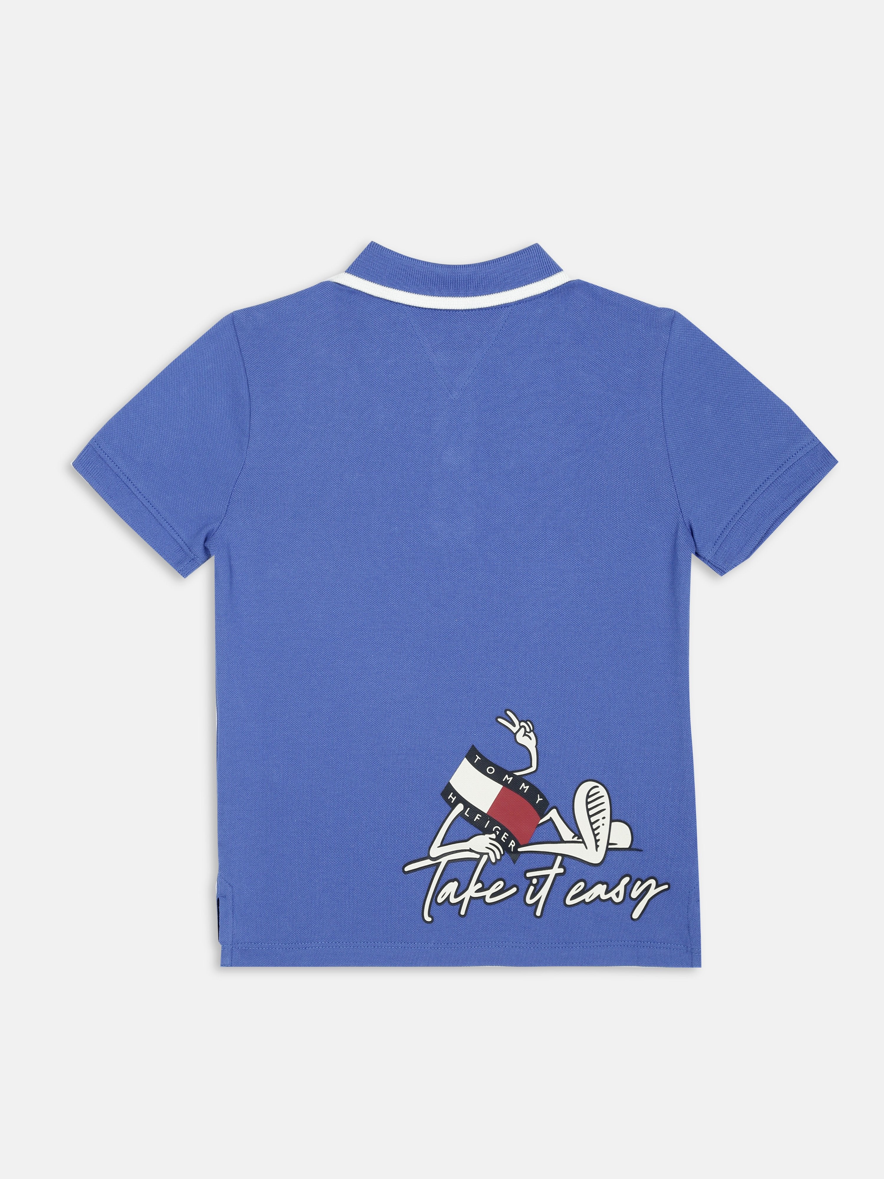 Boys Blue Graphic Detail Polo Knit T-Shirt