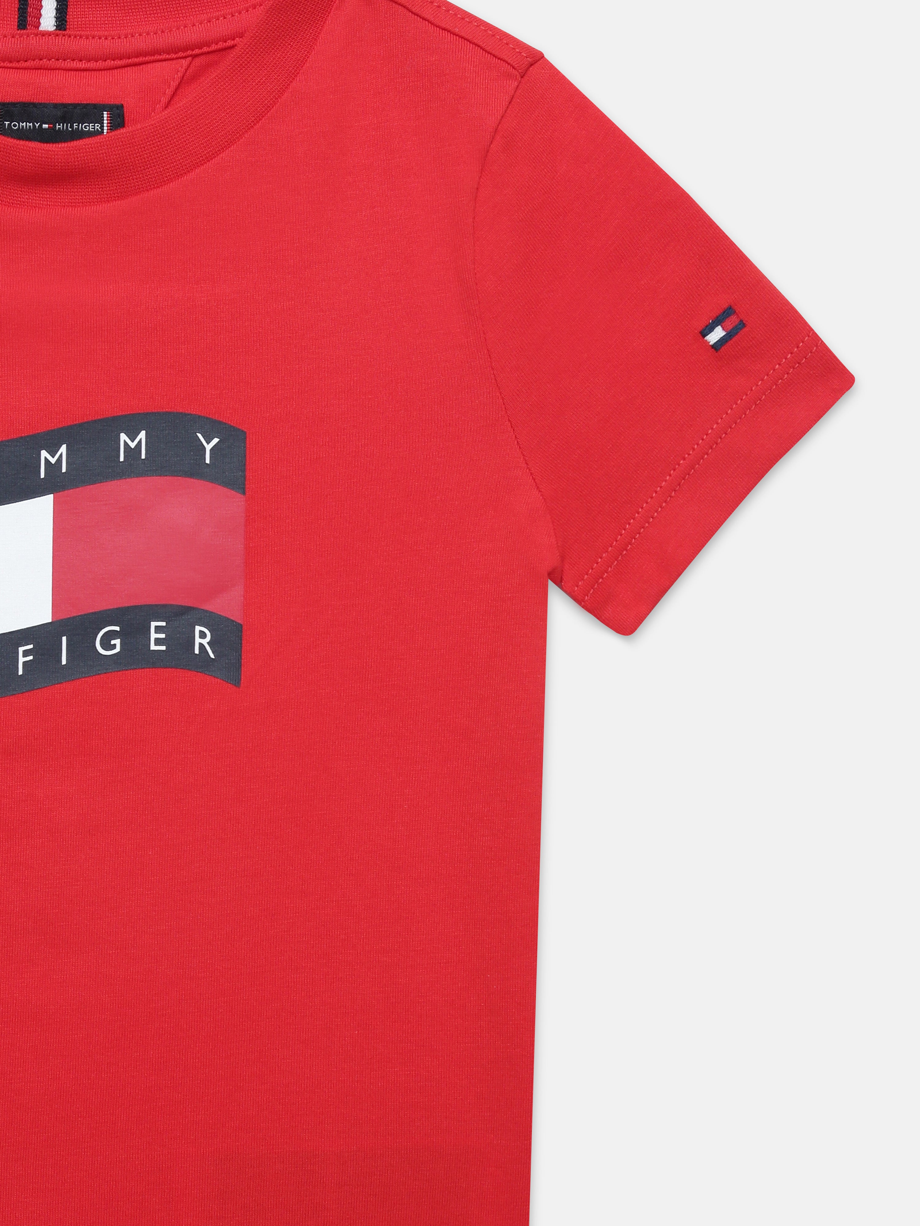 Boys Red Logo Cotton Crew Neck Knit Top Regular Fit