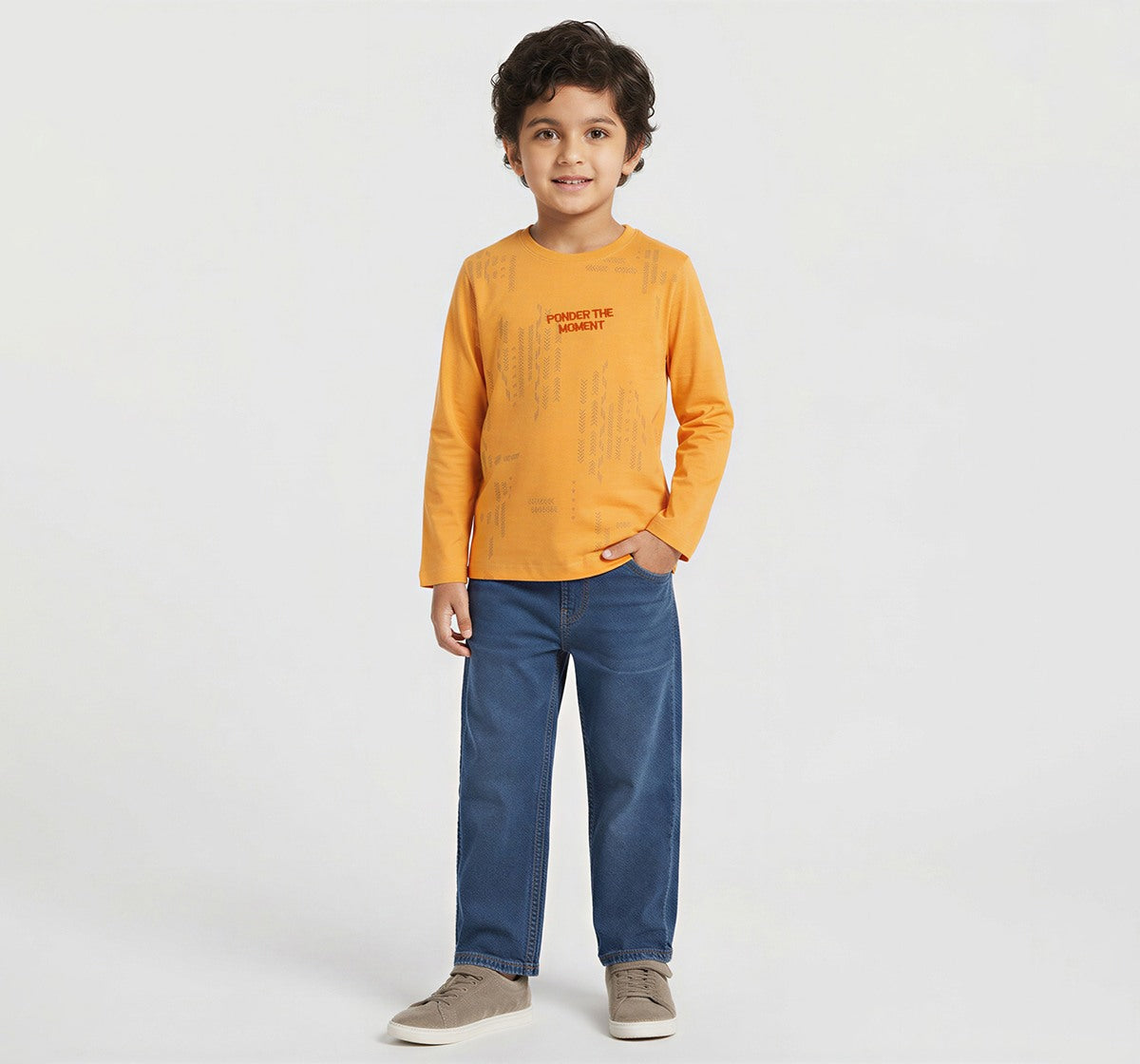 Full Slevees Crew Neck T-Shirt Withprint Yellow