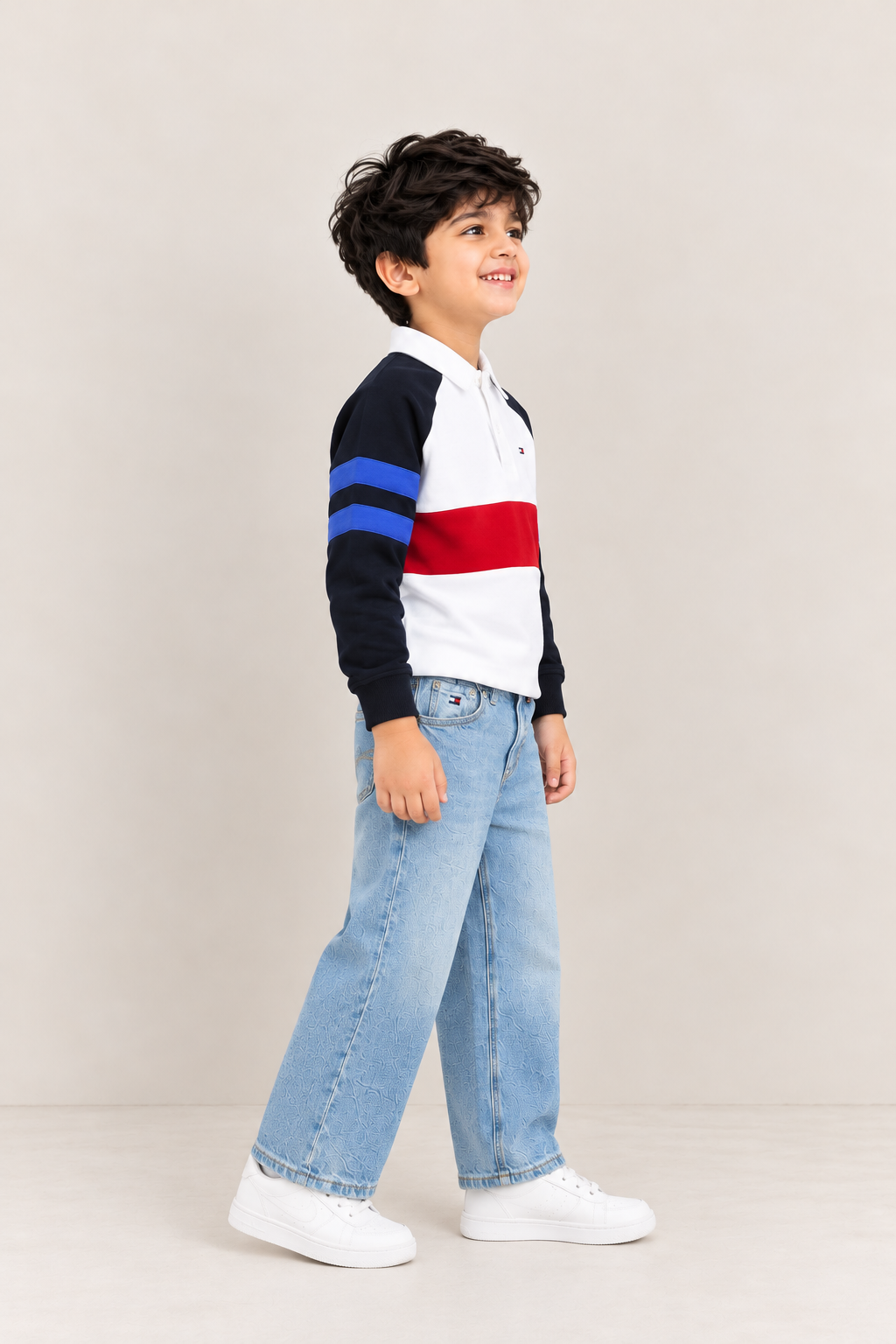 Boys Light-Wash Wide Leg Fit Mid Rise Jeans Denim Light