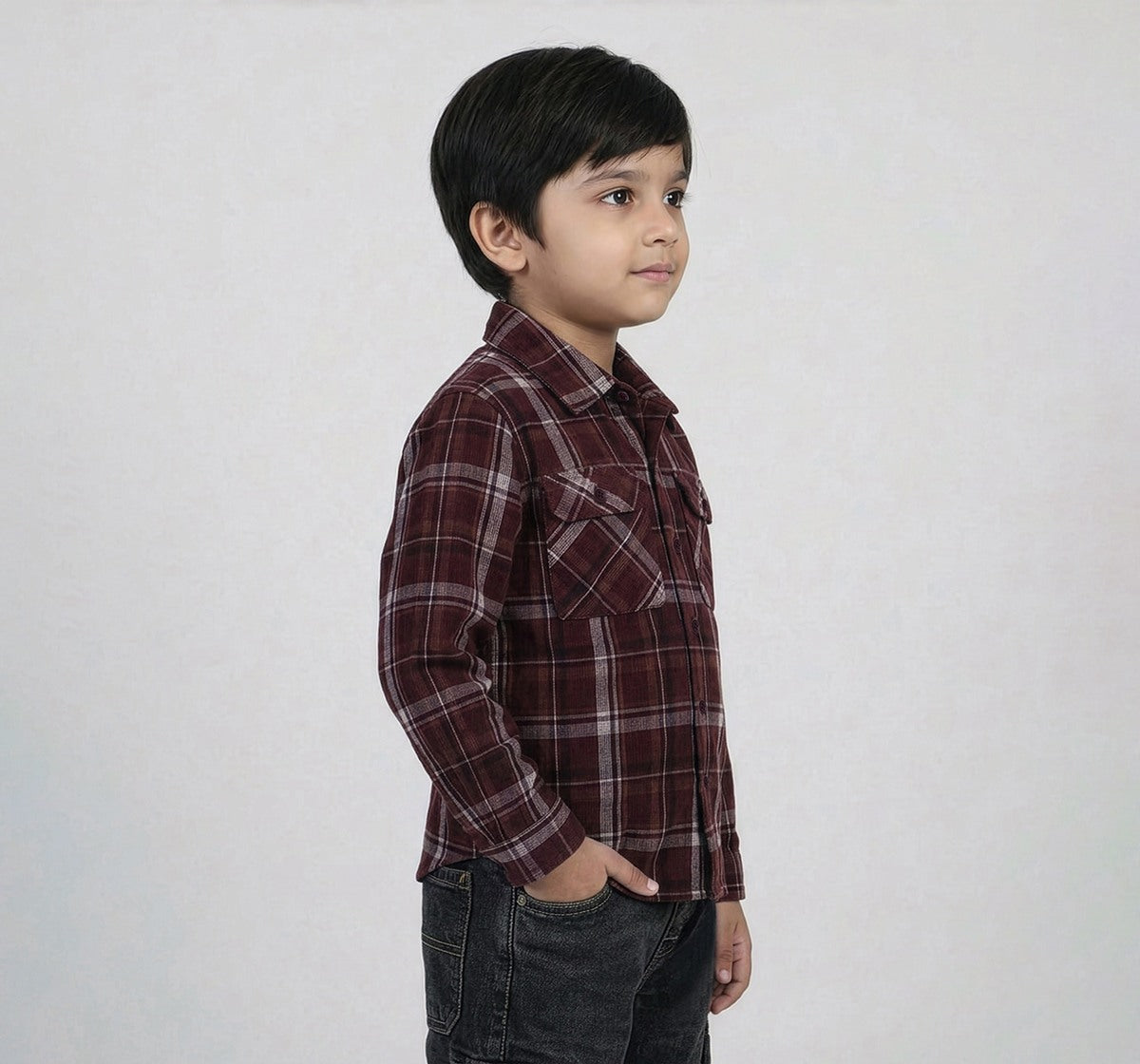 Full Sleeves Corduroy Checks Shirt Maroon