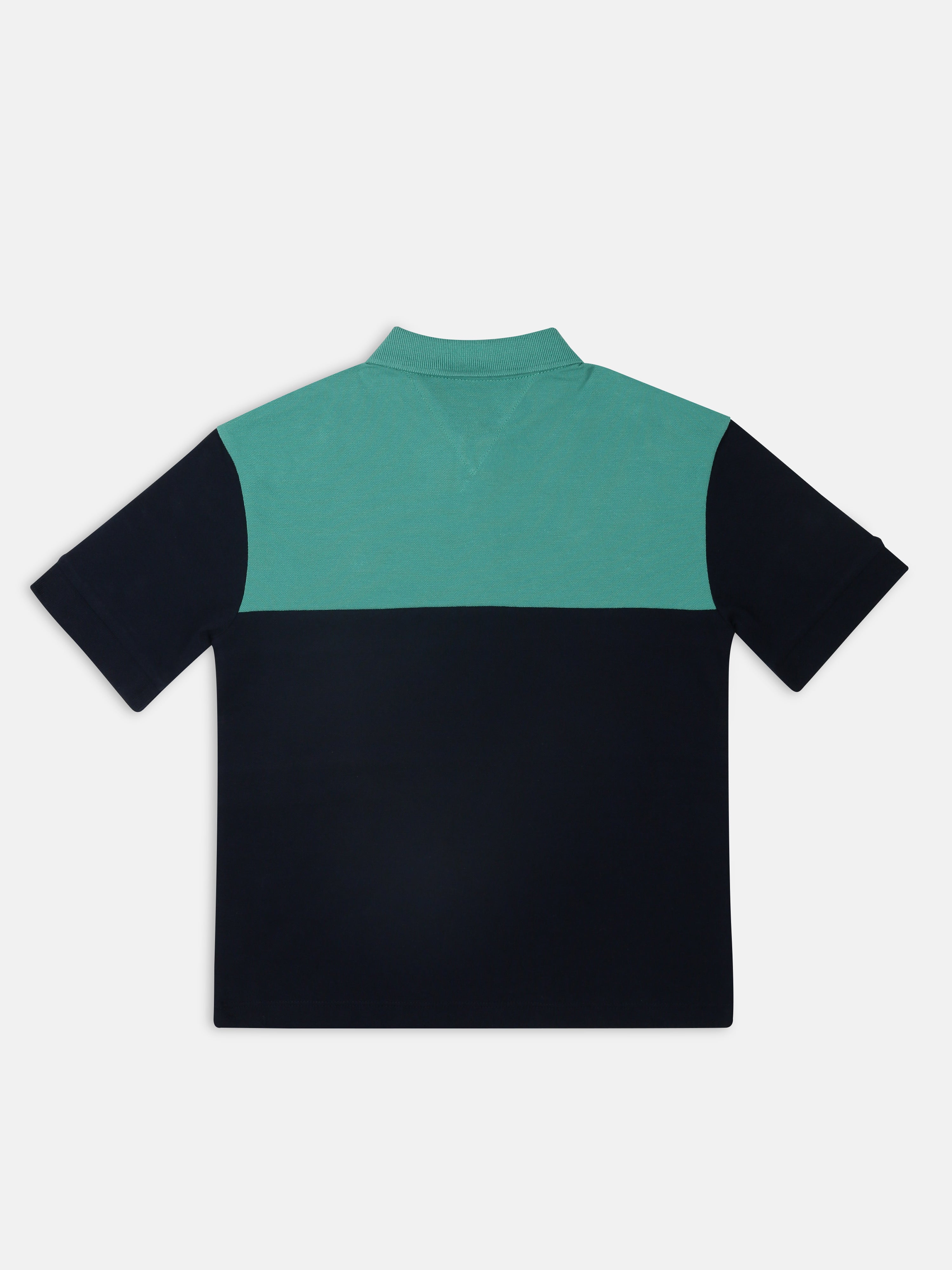 Boys Green Colorblock Cotton Polo Knit Top