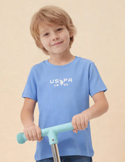 Boys Blue Cotton Solid Regular Fit T-Shirt