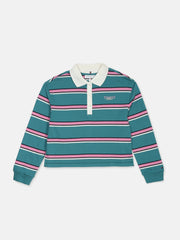 Striped Cotton Polo T-Shirt for Girls Teal
