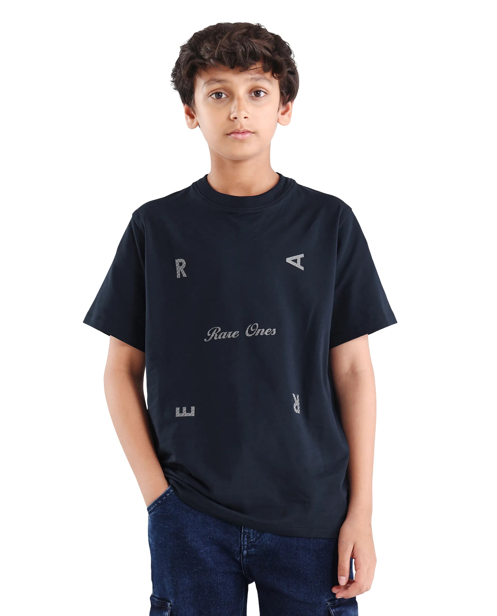 Rare Ones Boys Dark Navy Badge Applique Regular Fit T-Shirt
