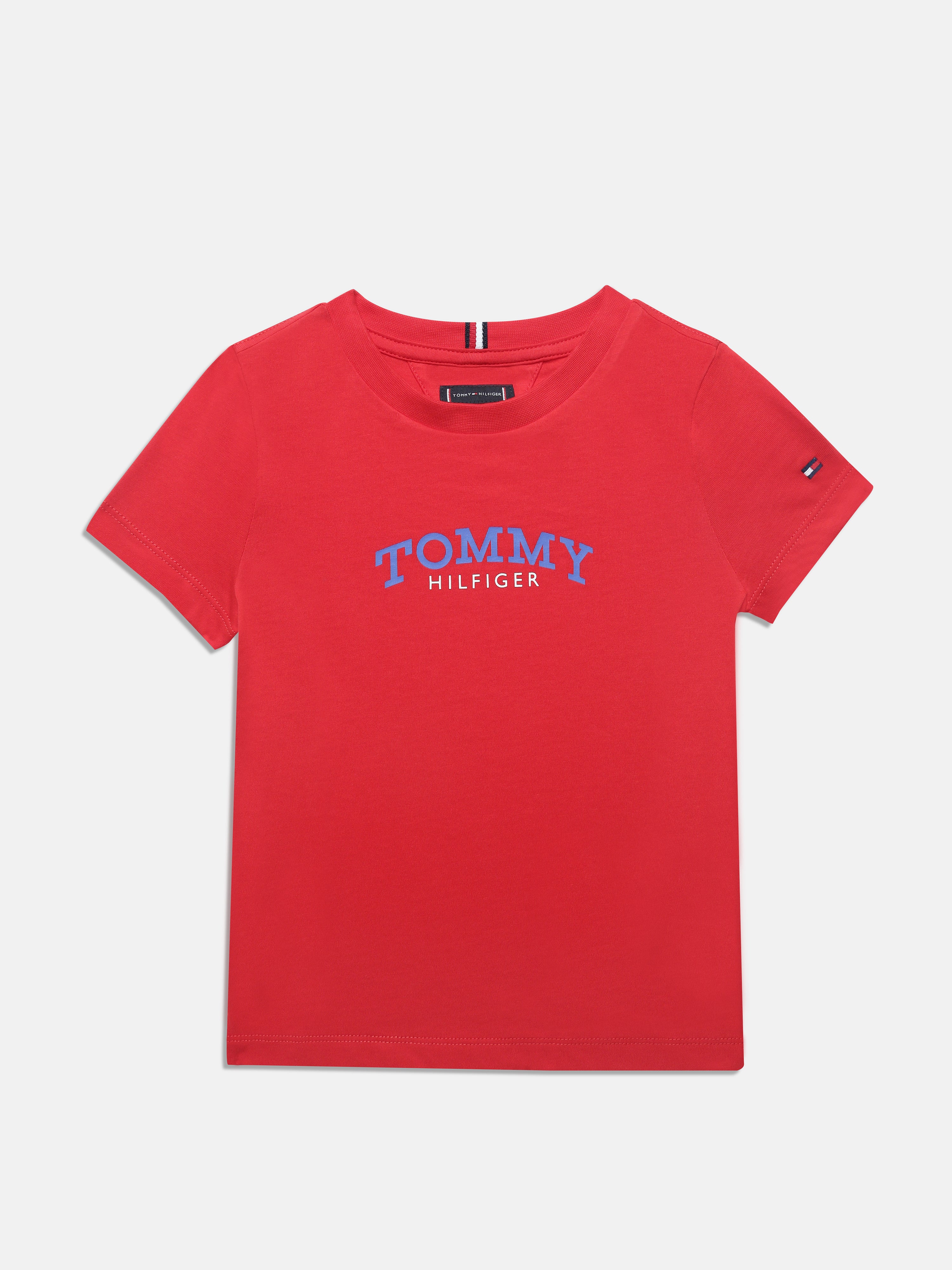 Boys Red Classic Logo Cotton Crew Neck Knit Top