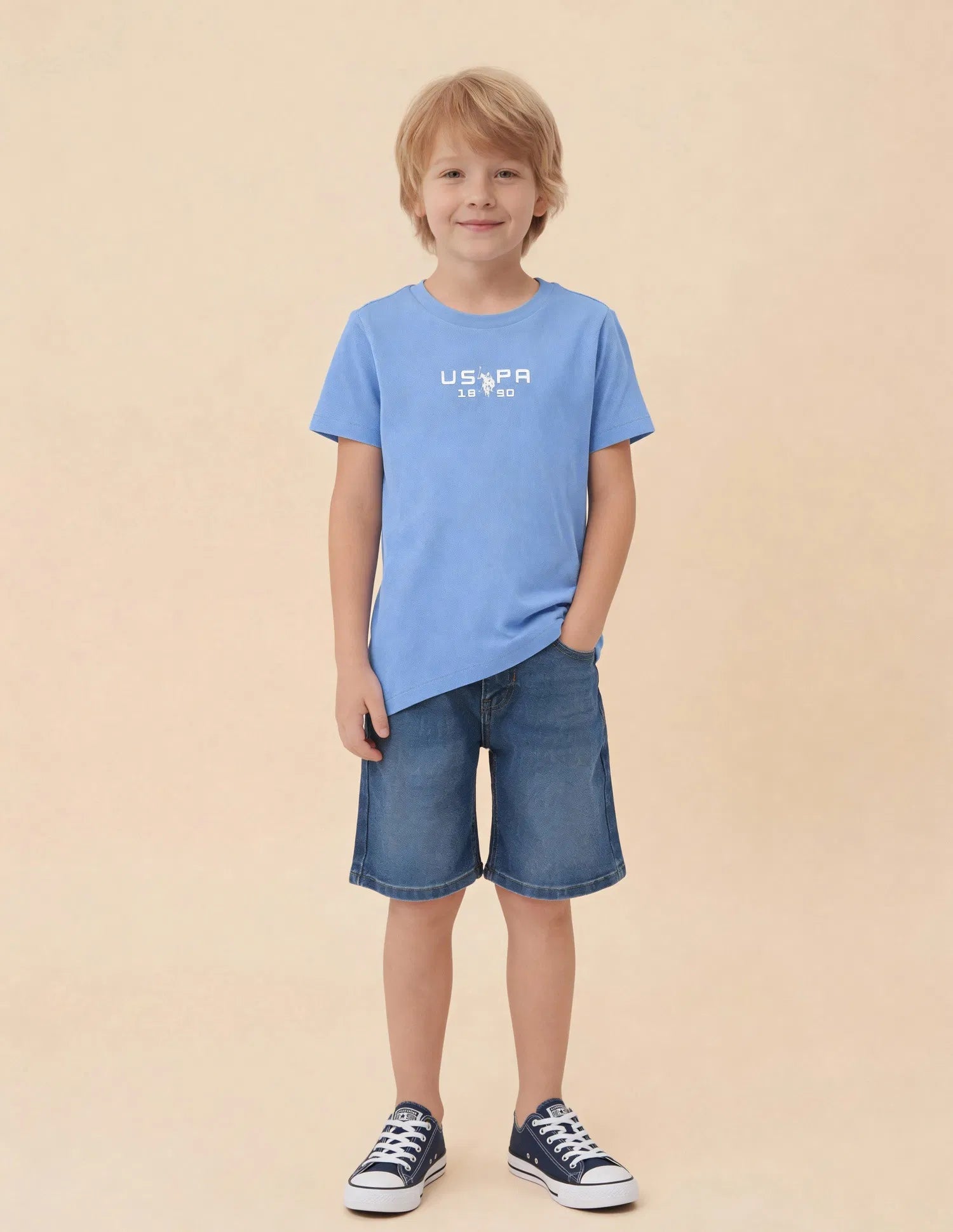 Boys Blue Cotton Solid Regular Fit T-Shirt