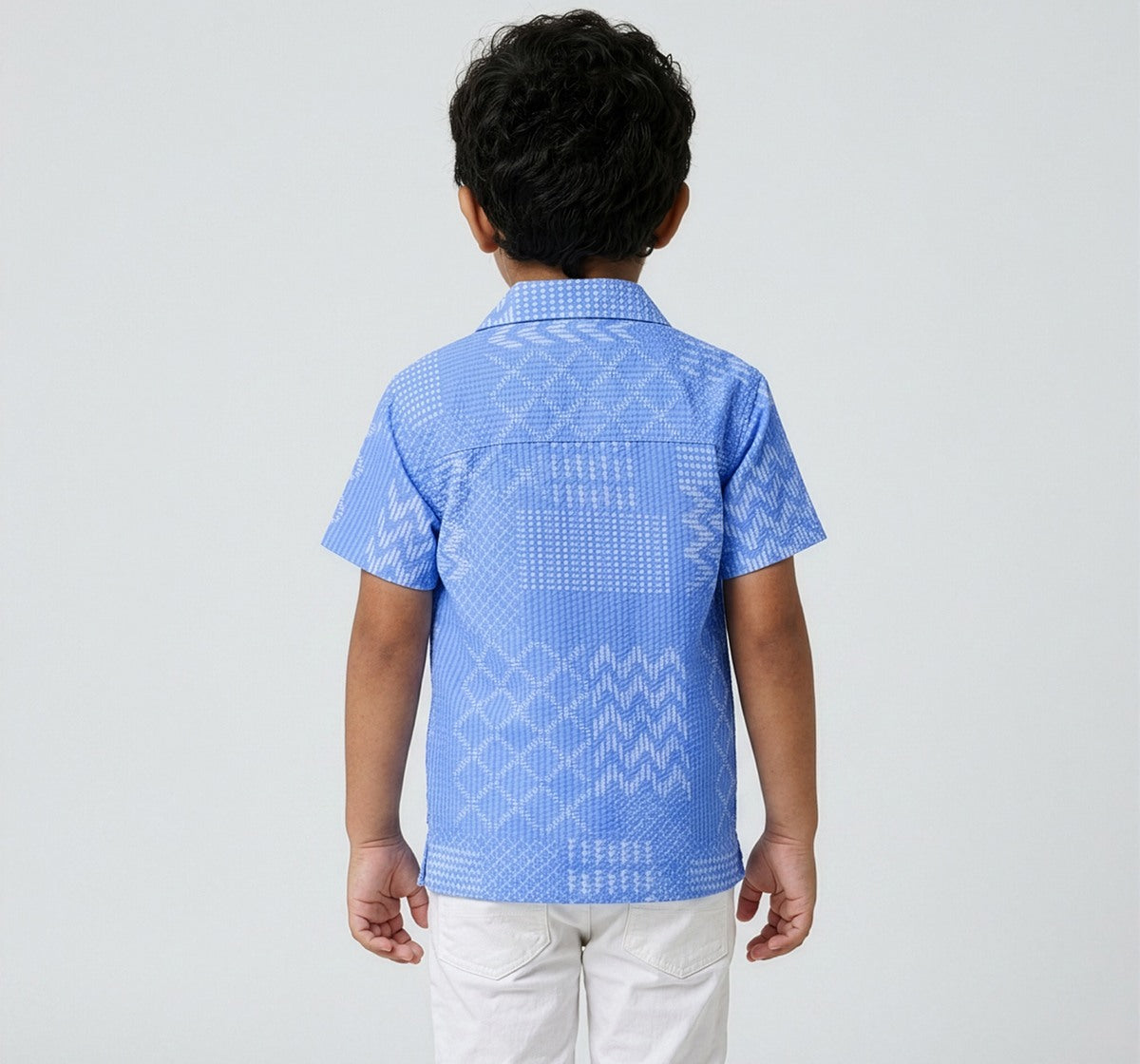 Aop Seersucker Half Sleeves Shirt Blue