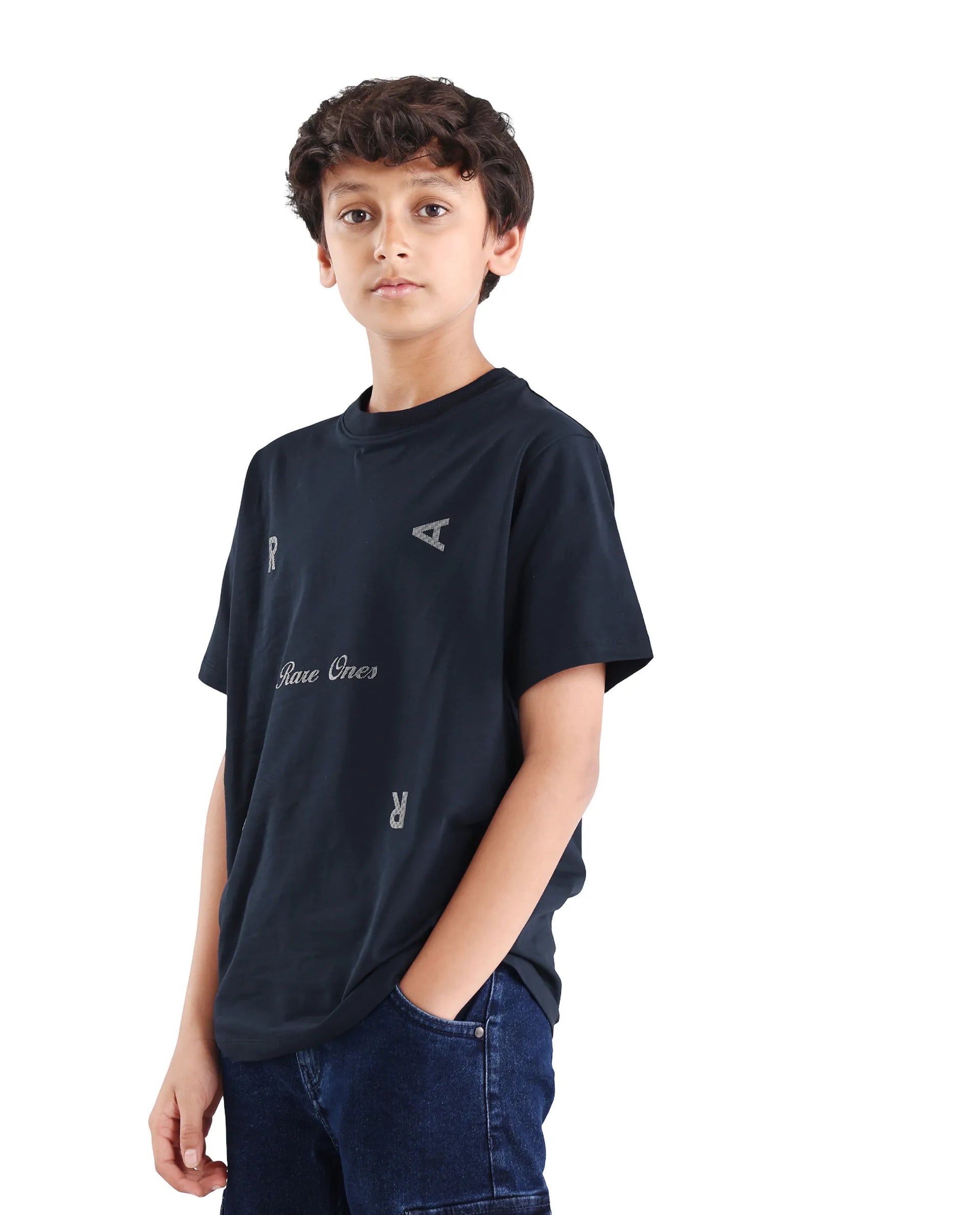 Rare Ones Boys Dark Navy Badge Applique Regular Fit T-Shirt