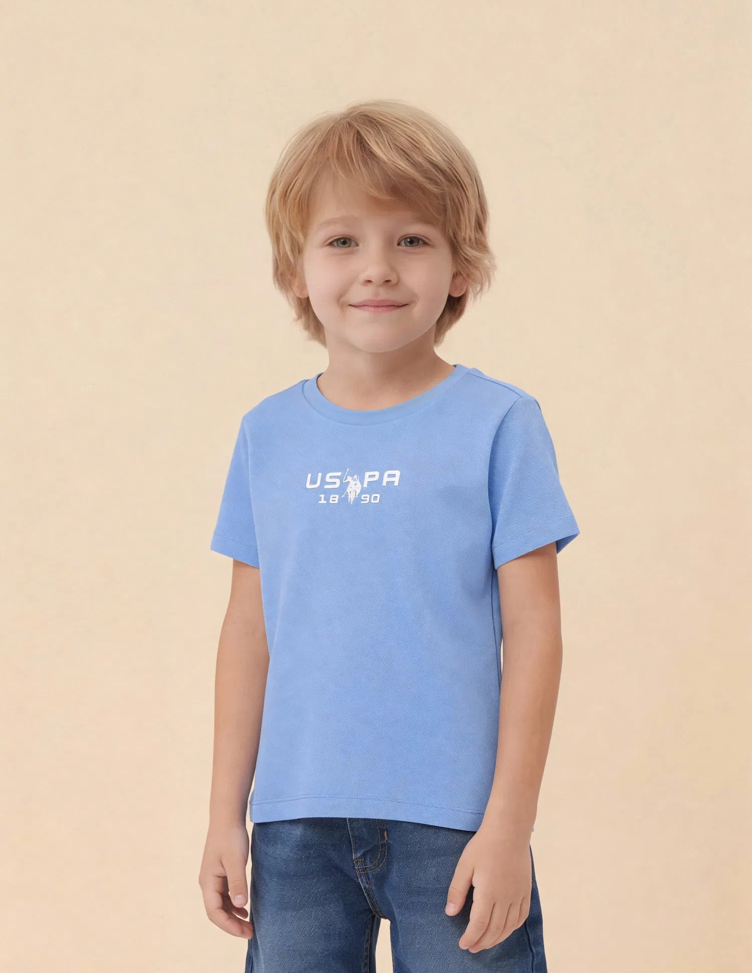 Boys Blue Cotton Solid Regular Fit T-Shirt