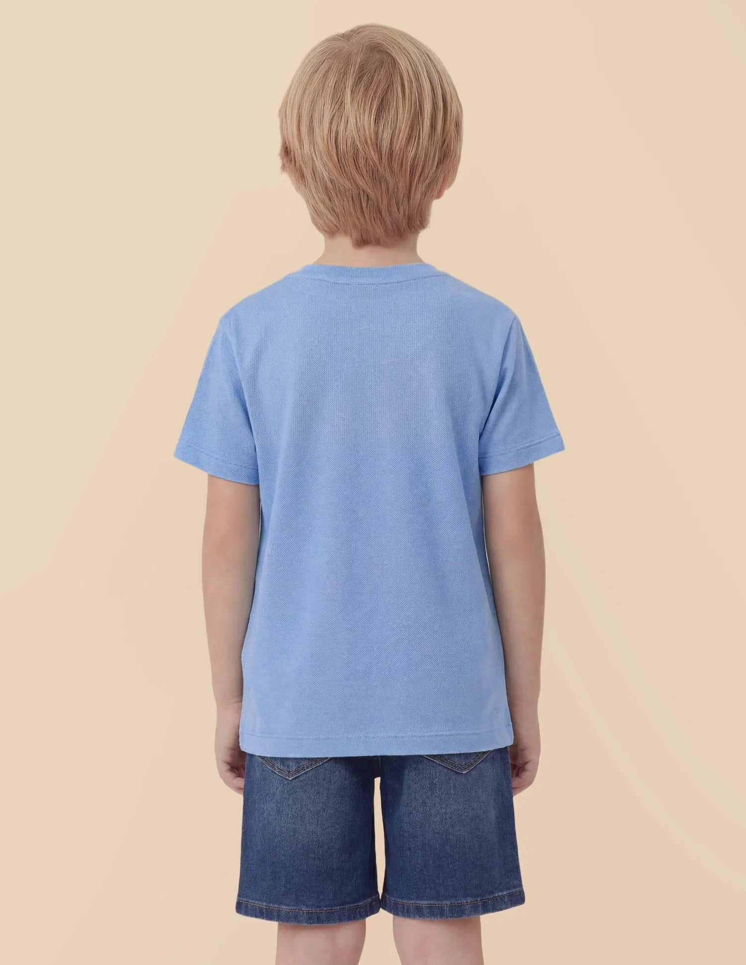 Boys Blue Cotton Solid Regular Fit T-Shirt