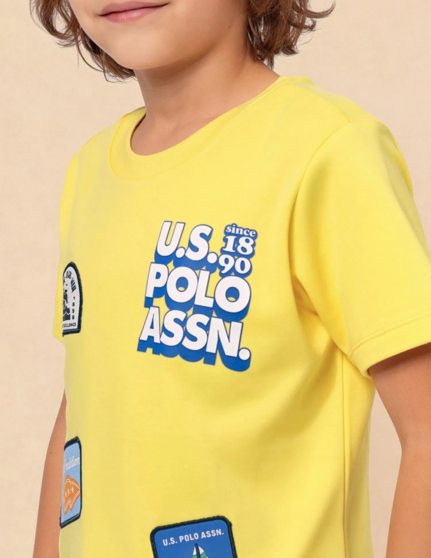 Boys Light Yellow Cotton Applique Regular Fit T-Shirt