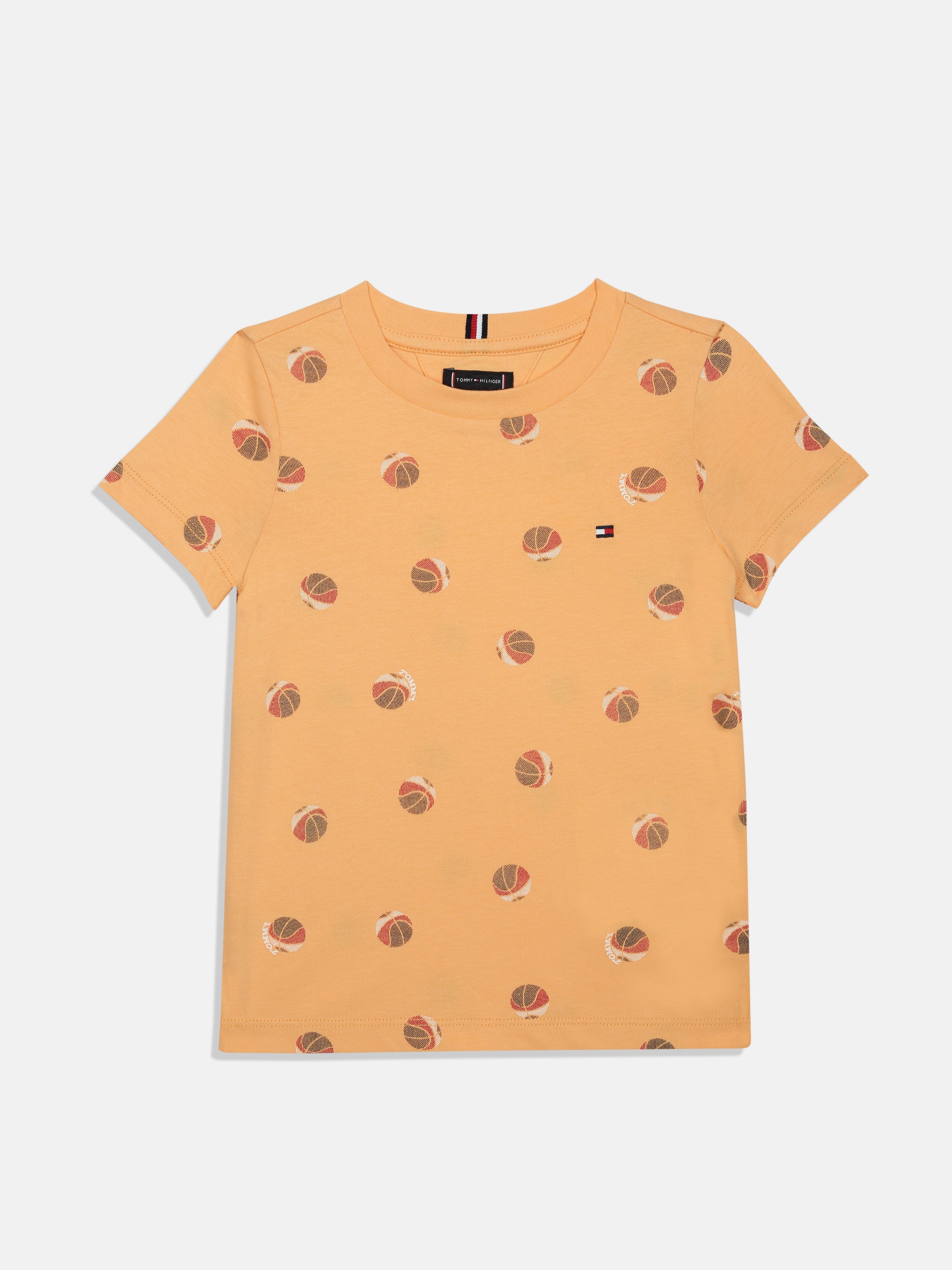 Boys Orange Printed Crew Neck Knit T-Shirt