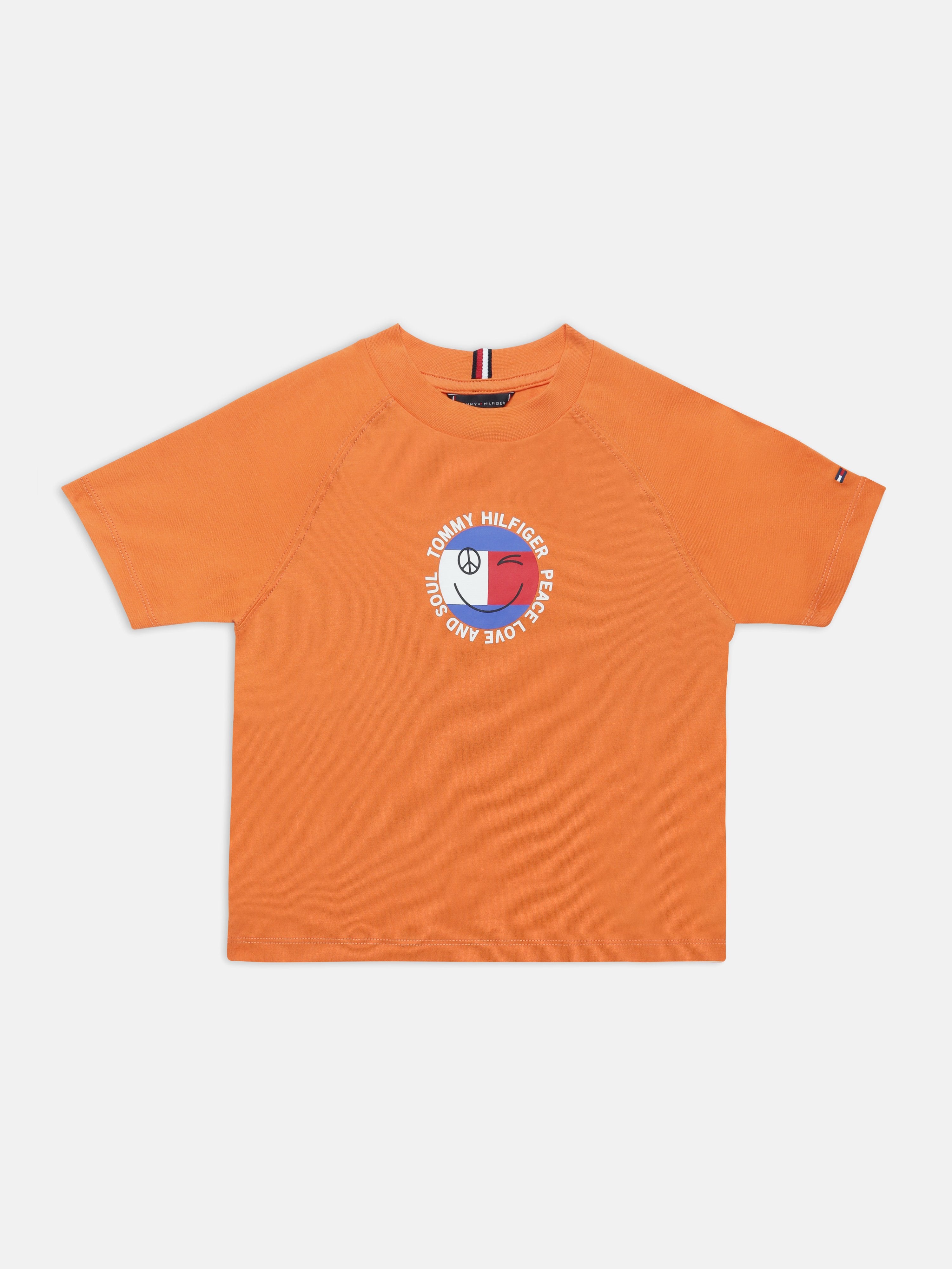 Boys Orange Graphic Raglan Sleeve Knit T-Shirt