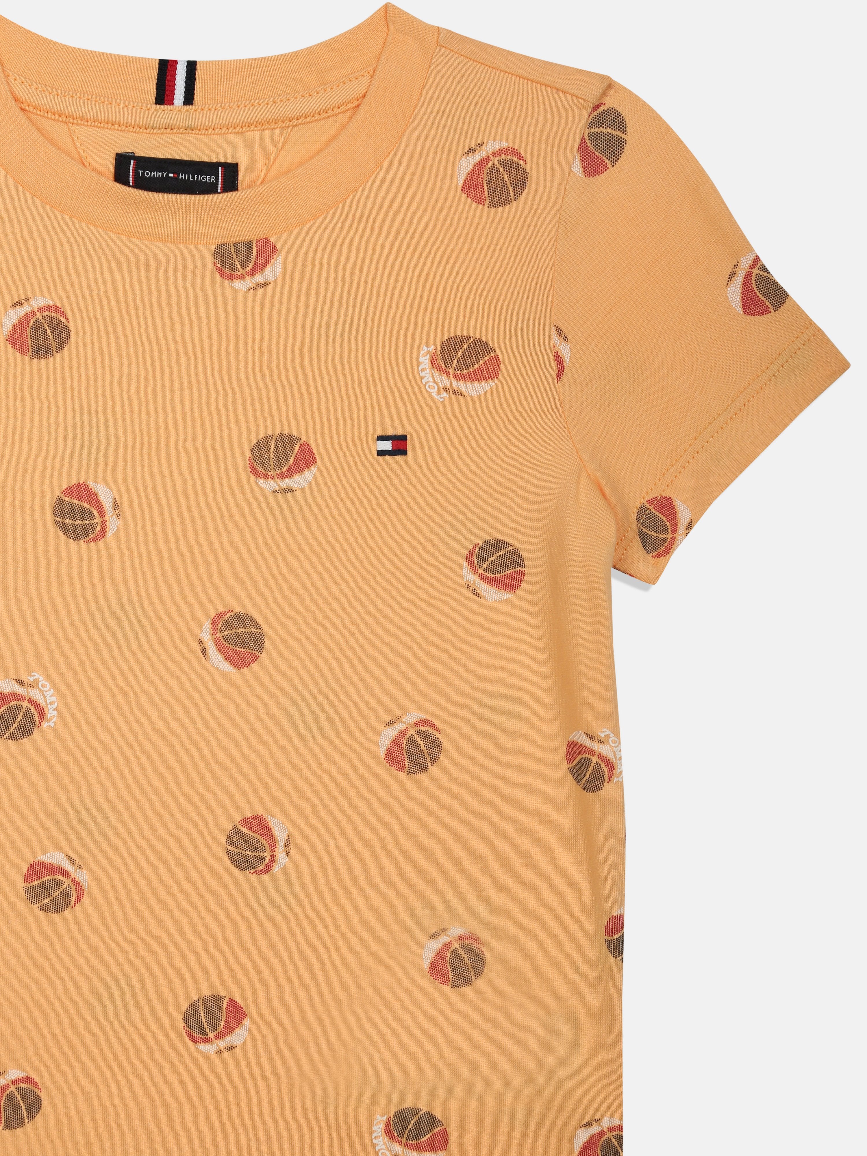 Boys Orange Printed Crew Neck Knit T-Shirt