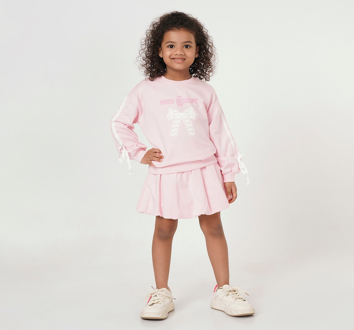 Long Sweatshirt with Balloon Skirt Set Pink