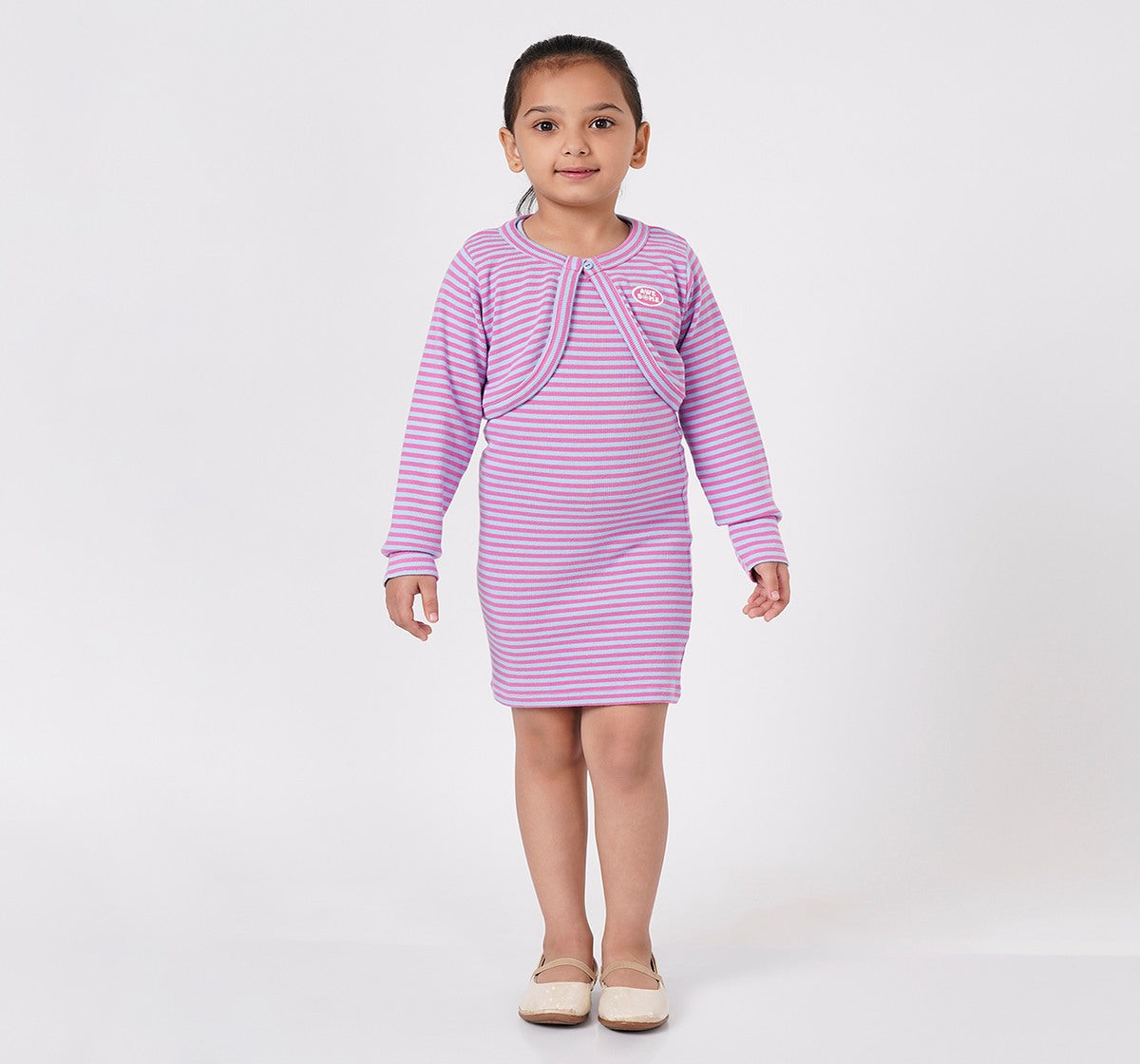 Y/D Stripe Dress with Cropped Jacket Pink