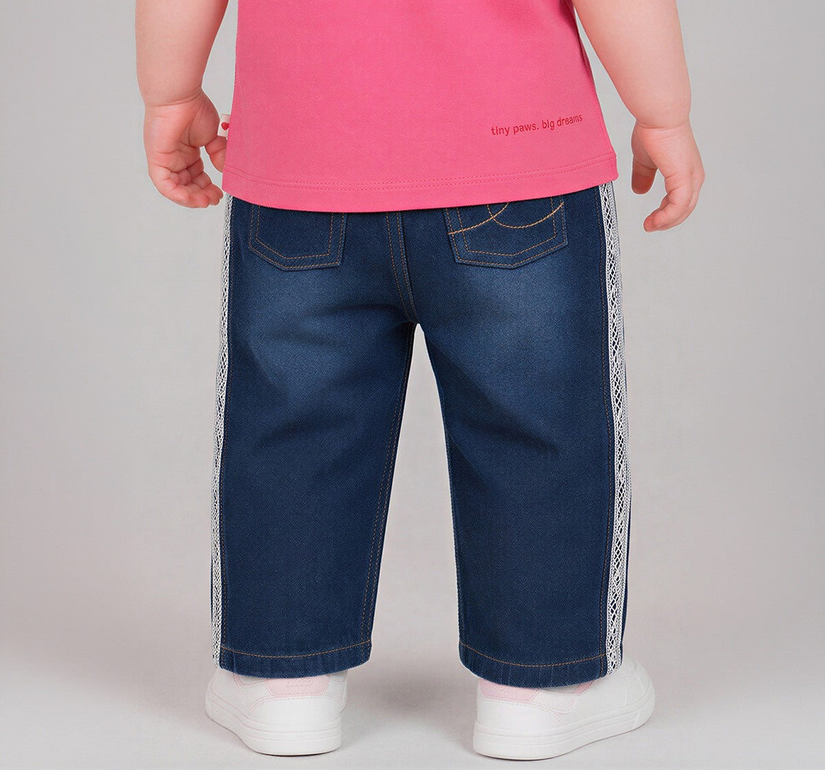 Wide Leg Denim with Lace Detail Blue