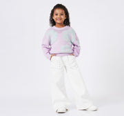 Sweater with Flower Motif & Mesh Detail Lilac