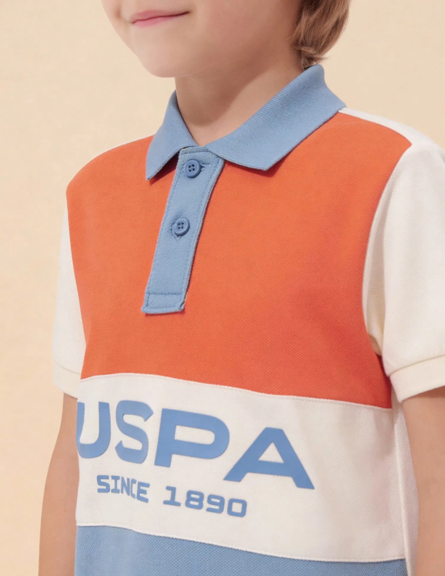 Boys Blue Cotton Colour Block Regular Fit Polo Shirt