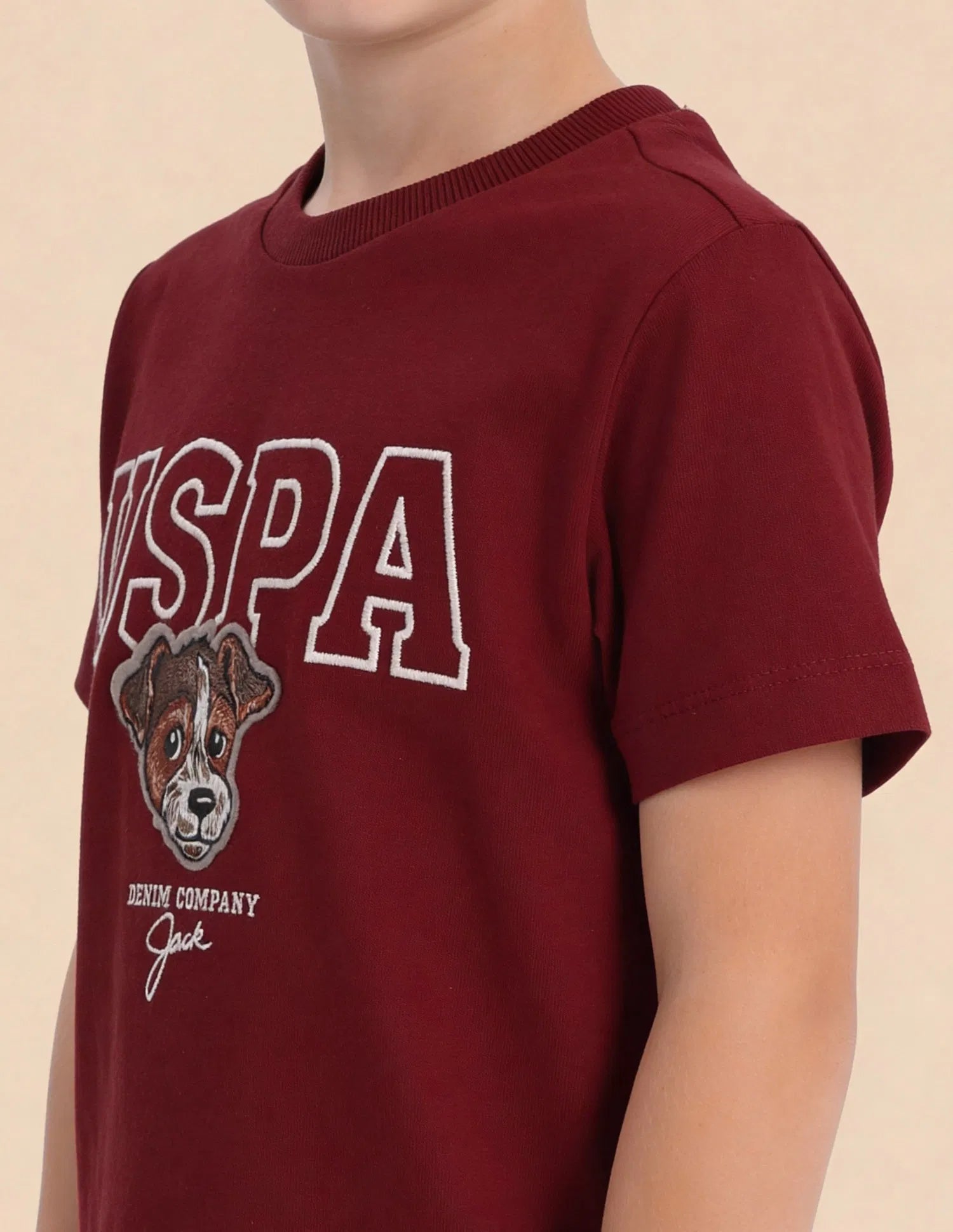 Boys Red Logo Embroidered Cotton T-Shirt – Regular Fit